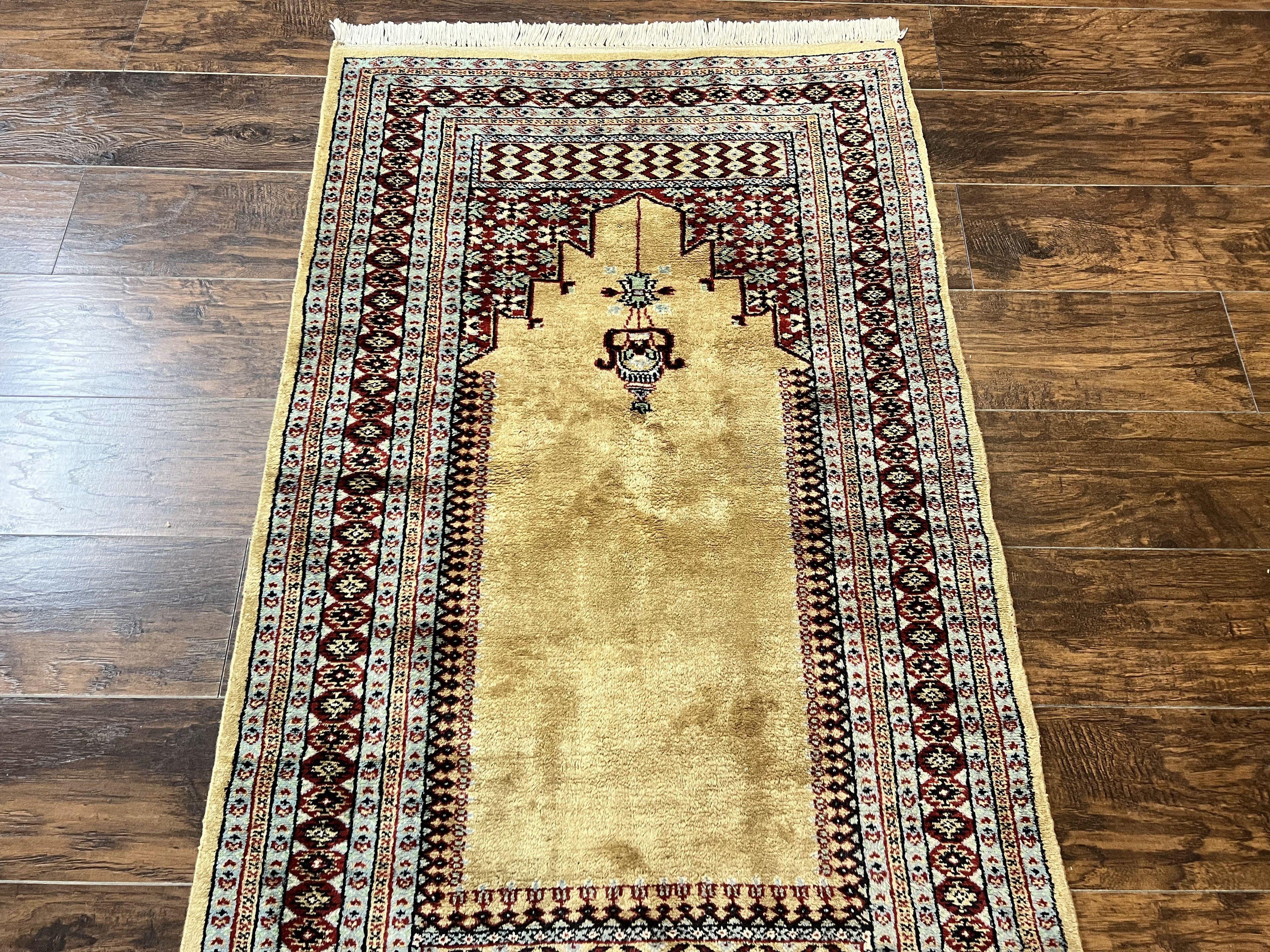 Bokhara Prayer Rug 3x5, Pakistani Turkoman Carpet, Tan, Handmade Vintage Wool Carpet