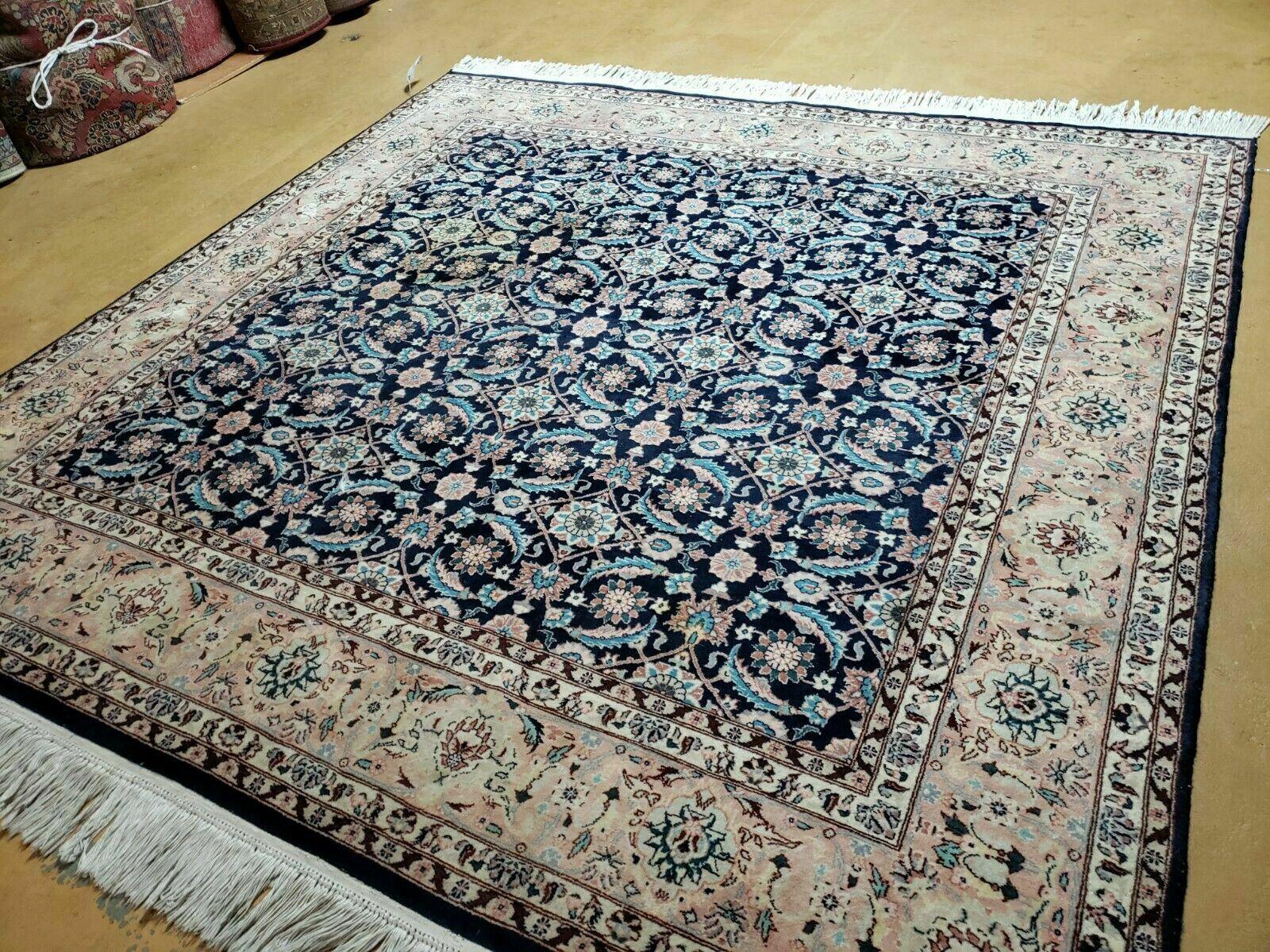Square Indo Persian Rug 6x6, Hand Knotted, Wool, Allover Pattern