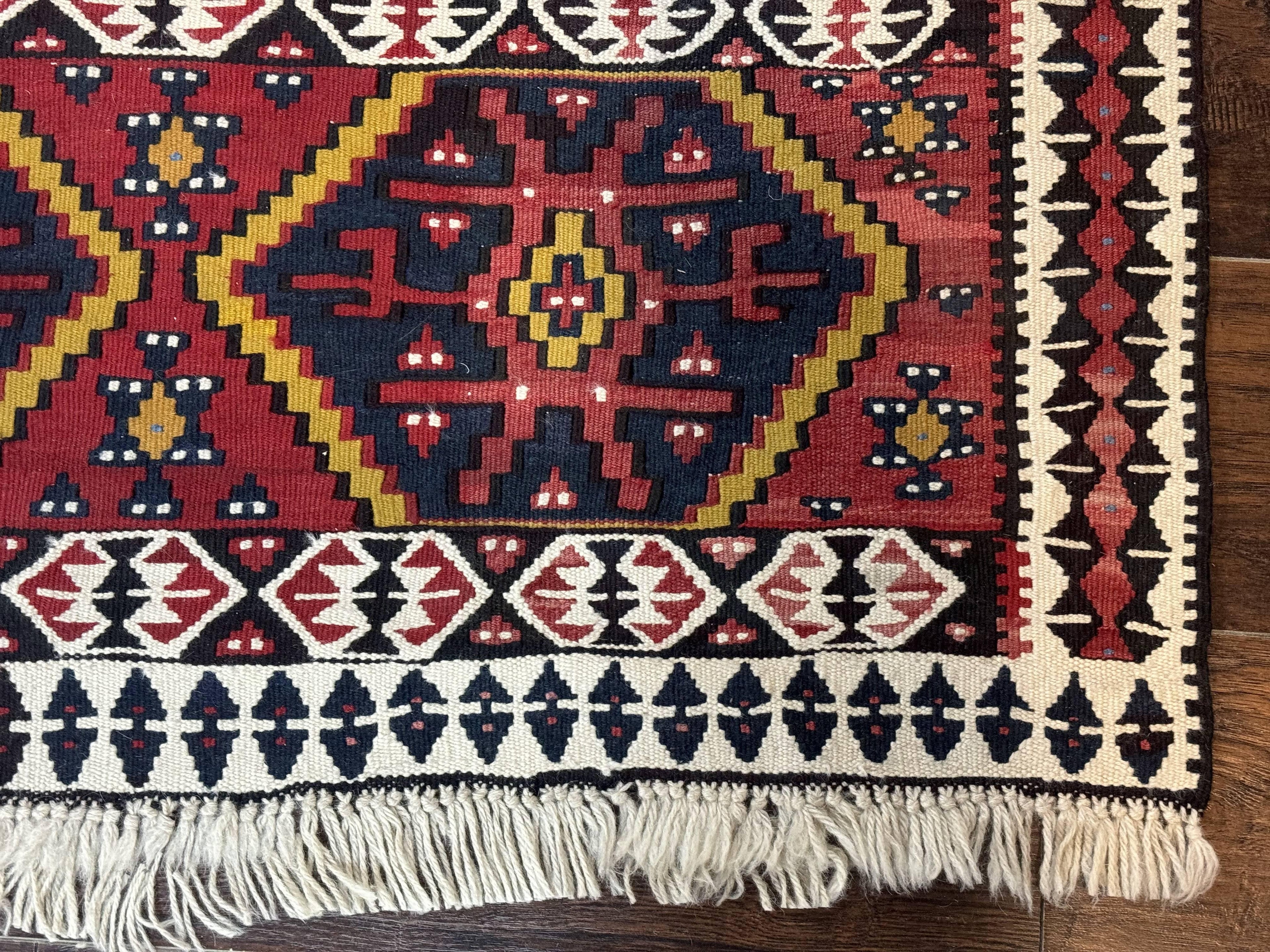 Caucasian Kilim Rug 5x7, Vintage Russian Flatweave Kilim Carpet, Tribal Bohemian Kilim Rug