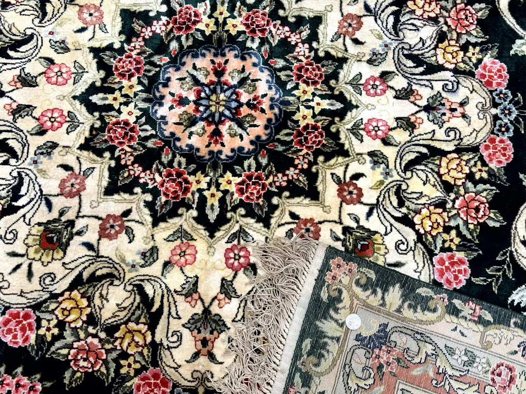 Silk Indian Kashmiri Rug 9x12, Vintage Hand Knotted Carpet