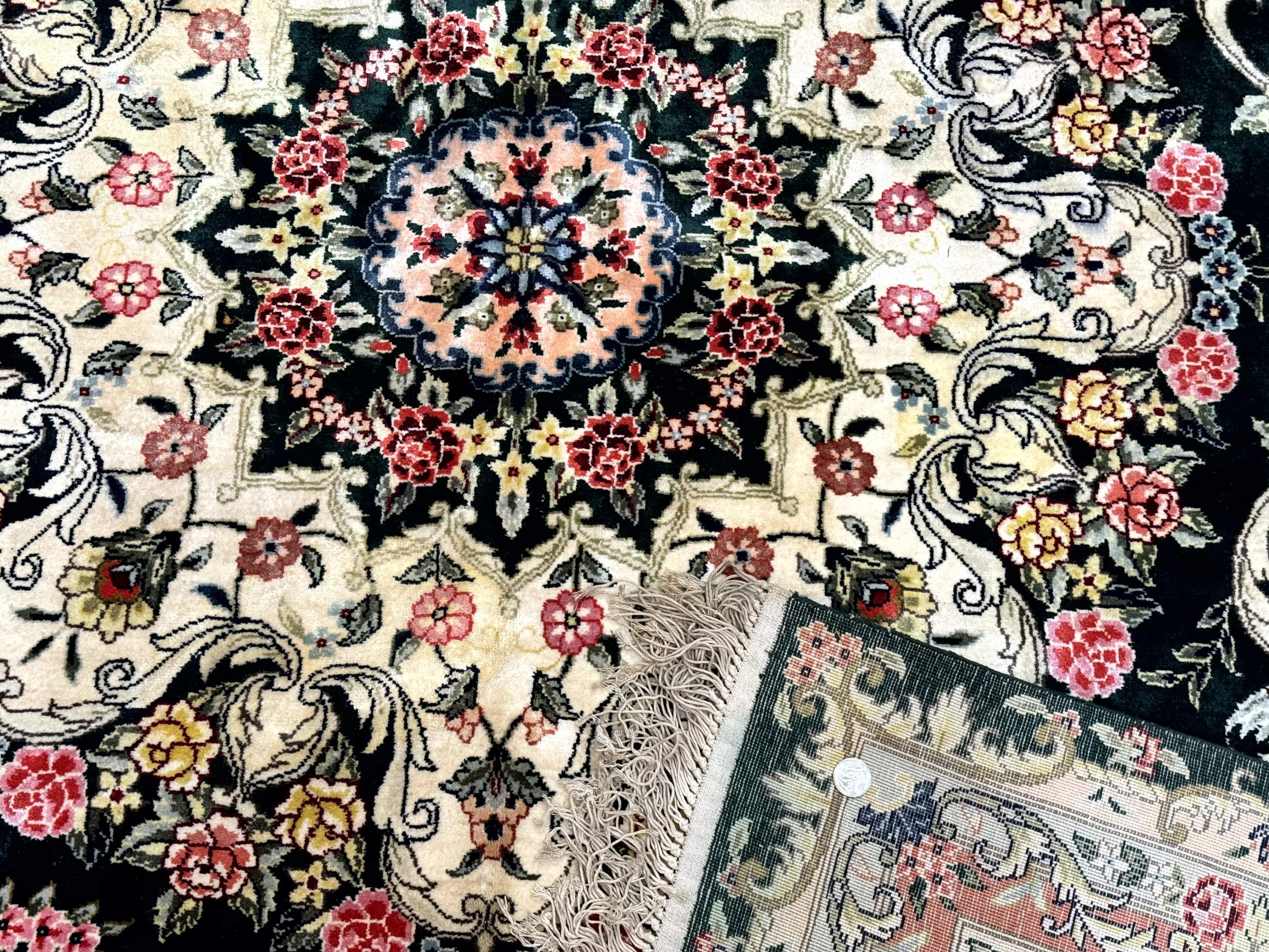 Silk Indian Kashmiri Rug 9x12, Vintage Hand Knotted Carpet