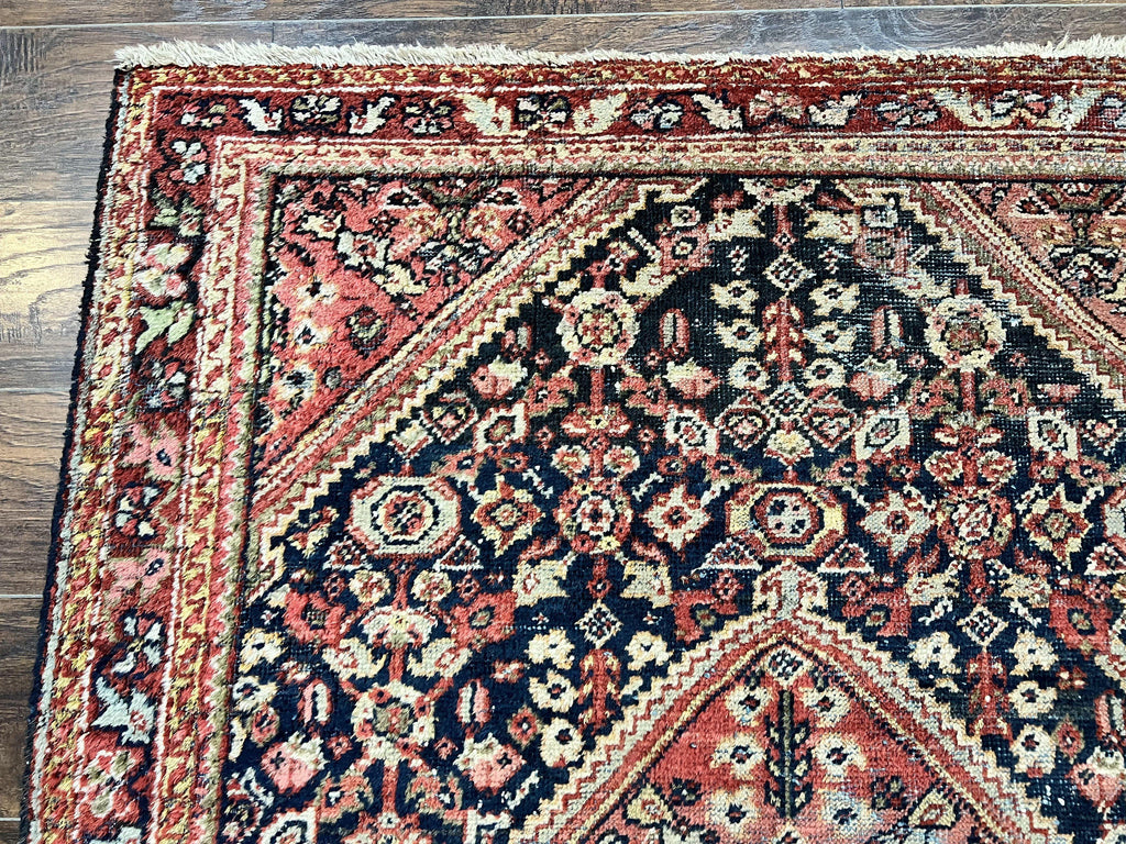 Antique Persian Mahal Rug 4x7, Wool Hand Knotted Tribal Geometric Carpet