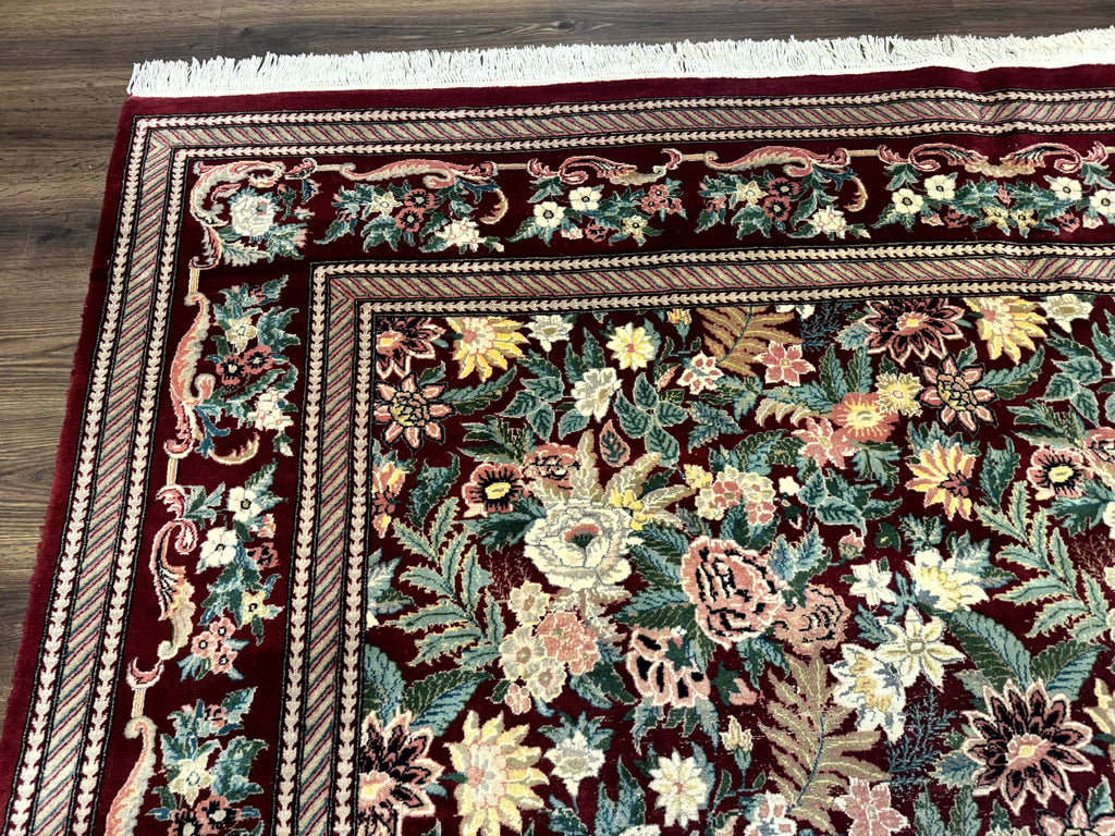 Pakistani Rug 9x12 William Morris Maroon Vintage Floral Wool