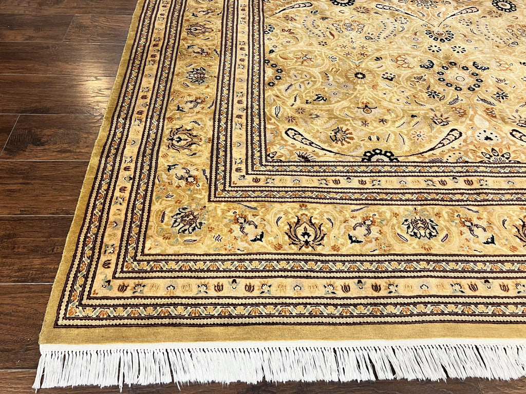 Pak Persian Rug 8x10, Wool Hand Knotted Vintage Carpet, Safavieh Rug, Gold Tan, 270 KPSI