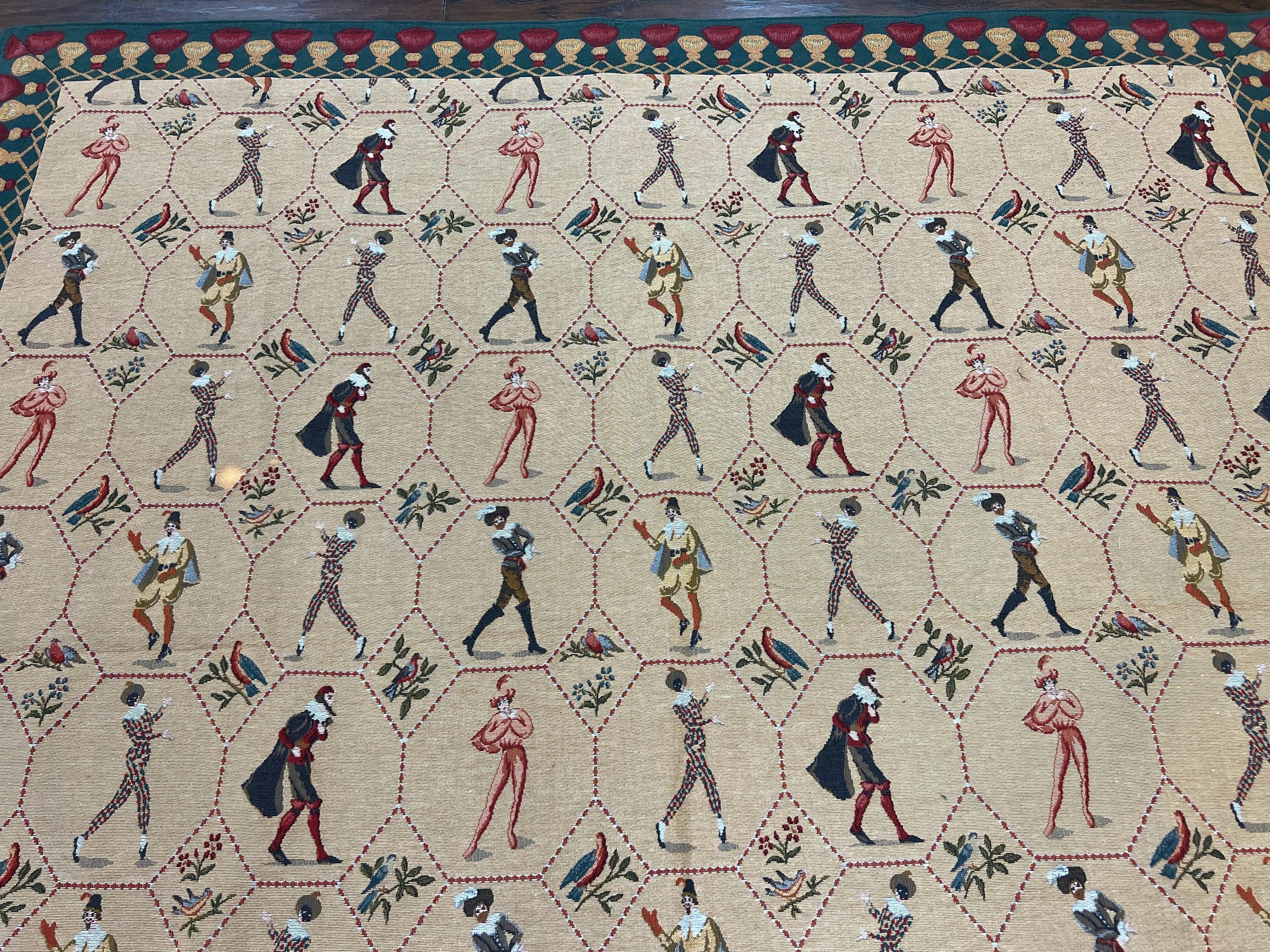 Square Tapestry 5x5, Wall Hanging, Human Pictorials, Court Jesters, Vintage