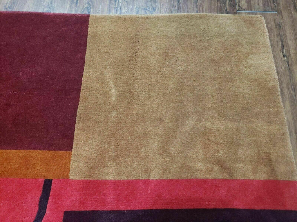 8' X 10' Tibetan Nepal Art Deco Hand Knotted Wool Rug Modern Contemporary Nice