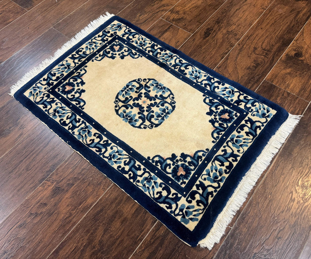 Chinese Peking Rug 2x3, Small Wool Chinese Carpet, Art Deco Rug