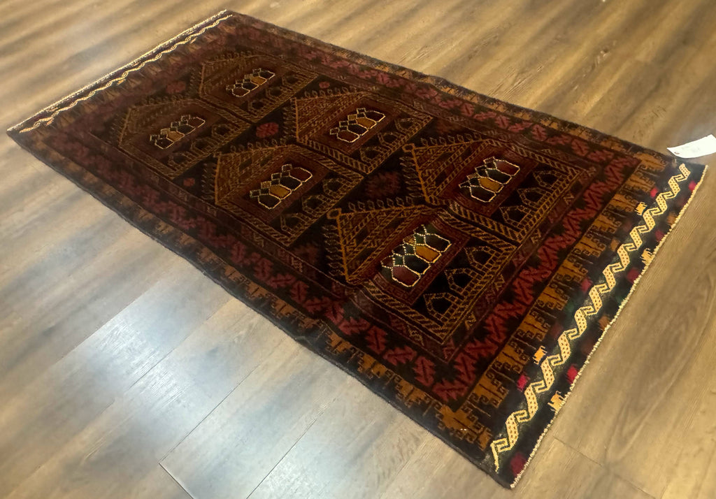 Afghan Rug 3x7, Navy Blue, Tribal Rug, Balouch Carpet, New