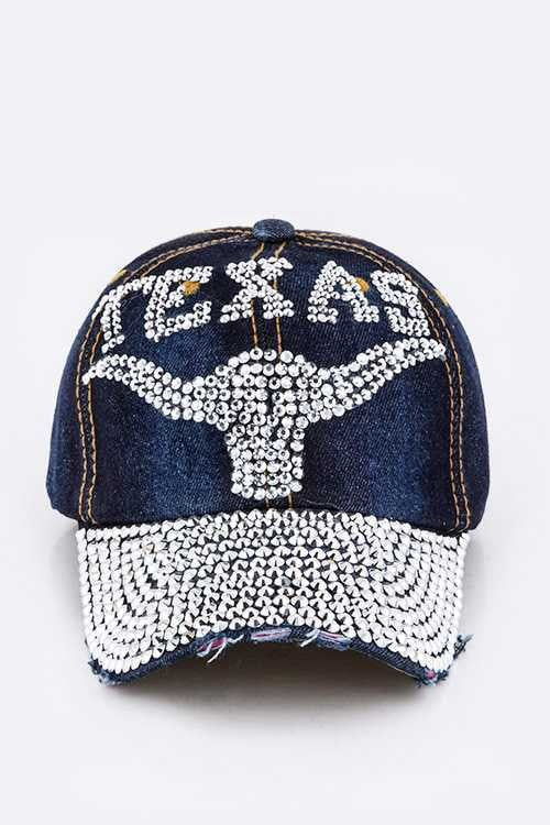 TEXAS Crystal Embellished Fashion Denim Cap