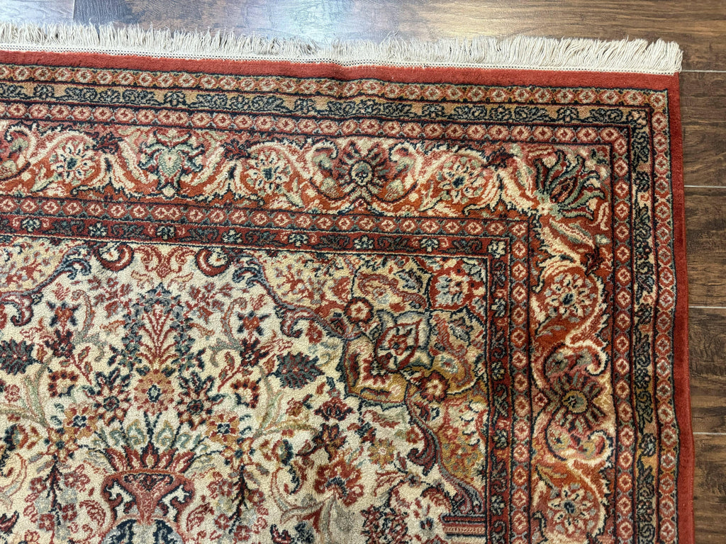 Antique Persian Rug 5x7, Allover Floral with Vases, Beige and Red, Belgian Power Loomed Rug, Vintage