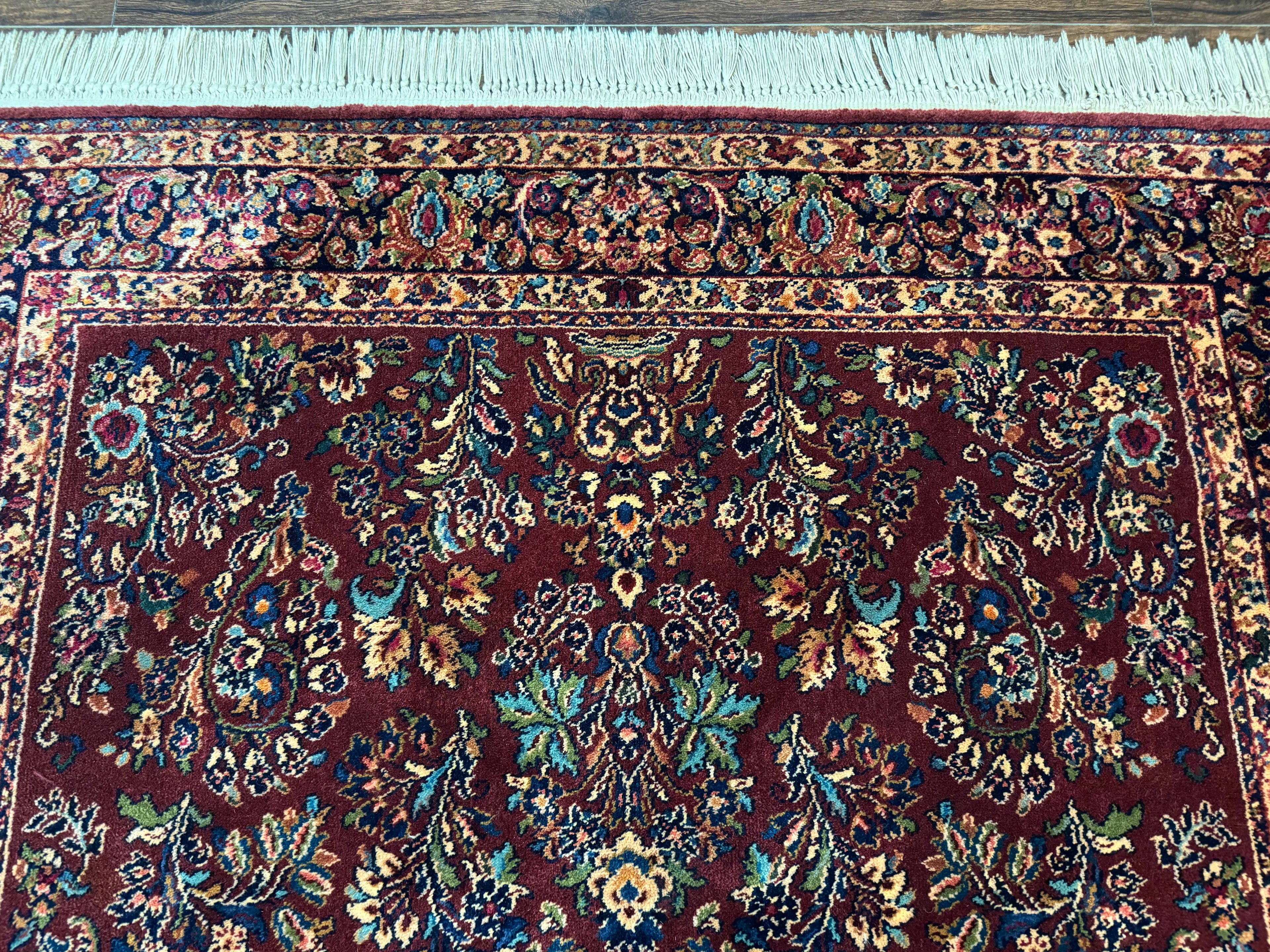 5.9 x 9 Karastan Rug Red Sarouk Rug #785, 100% Wile Pile Carpet, Original 700 Series, Vintage