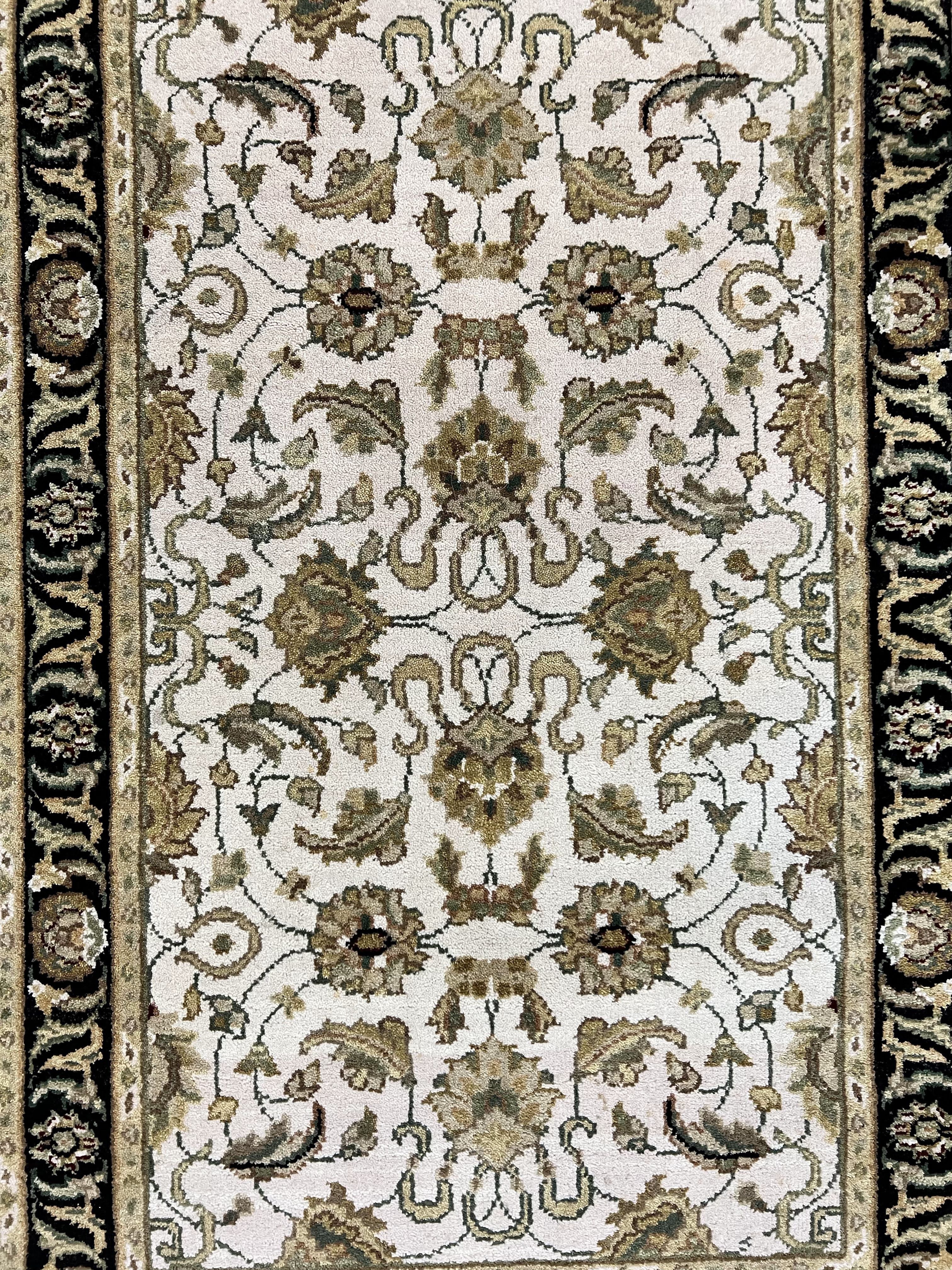 Small Indo Mahal Rug 2.5 x 4, Wool Indian Oriental Carpet, Hand Knotted Handmade Vintage Traditional Rug, Beige Tan Black