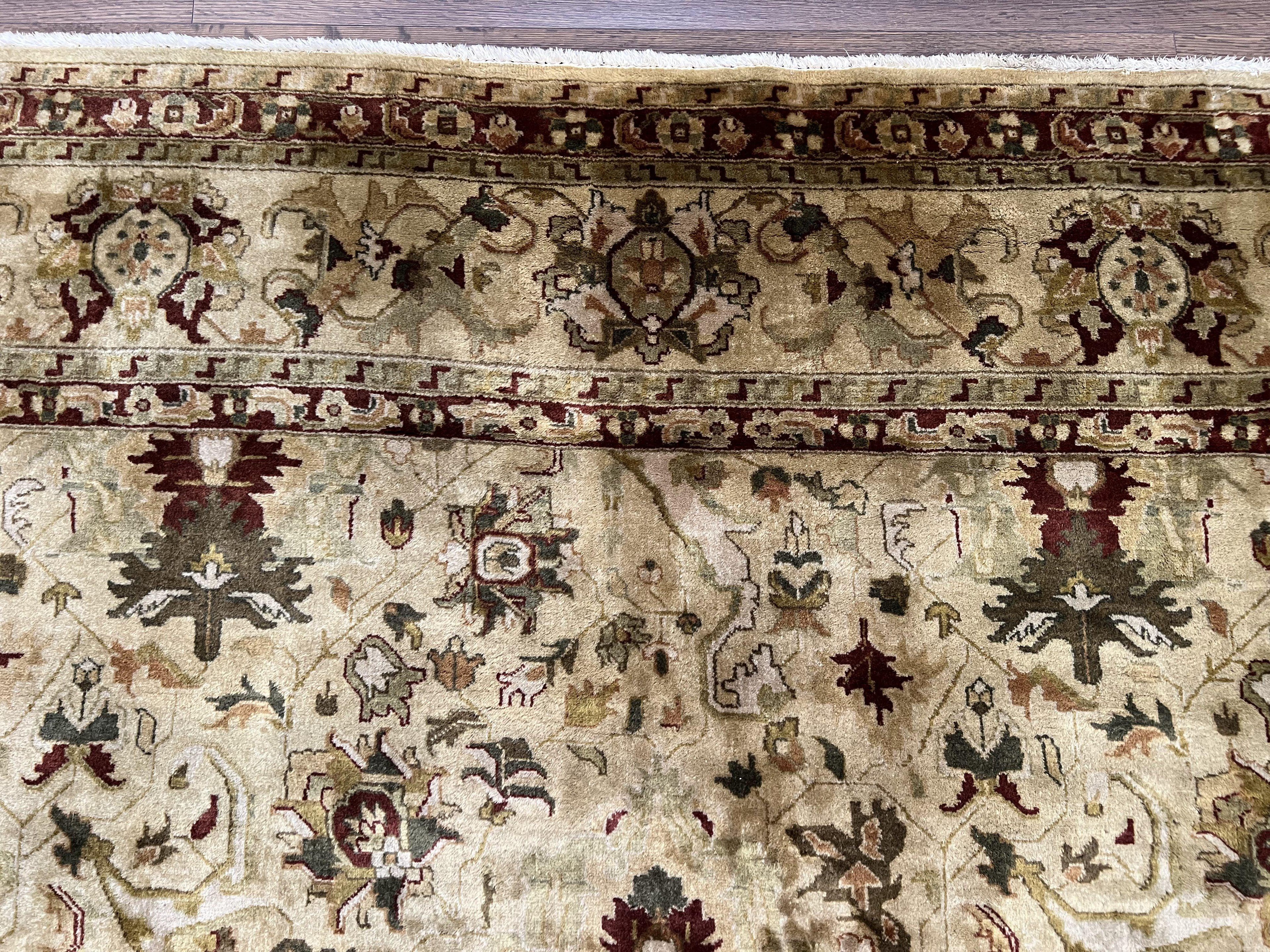 Indian Mahal Rug 8x10, Allover Floral Mahal Oriental Carpet 8 x 10, Handmade Hand Knotted Wool Rug, Indo Persian Area Rug, Tea-Washed Tan
