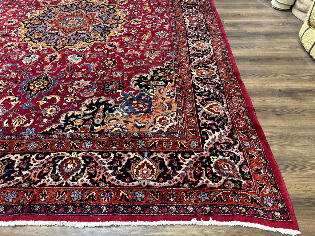 Red Persian Mashad Rug 10x13 - Floral Medallion Signed By Masterweaver