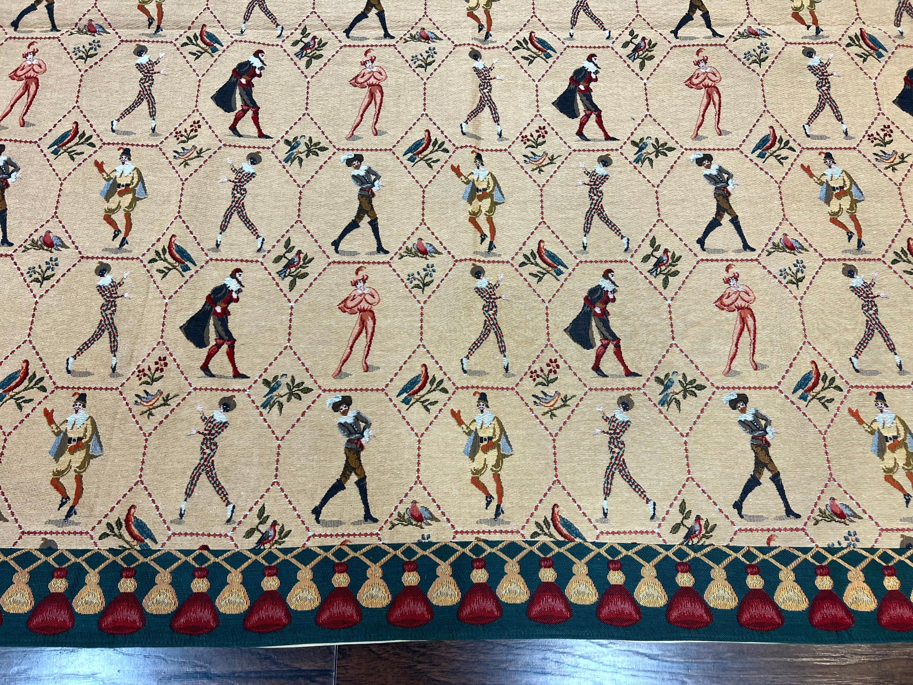 Square Tapestry 5x5, Wall Hanging, Human Pictorials, Court Jesters, Vintage