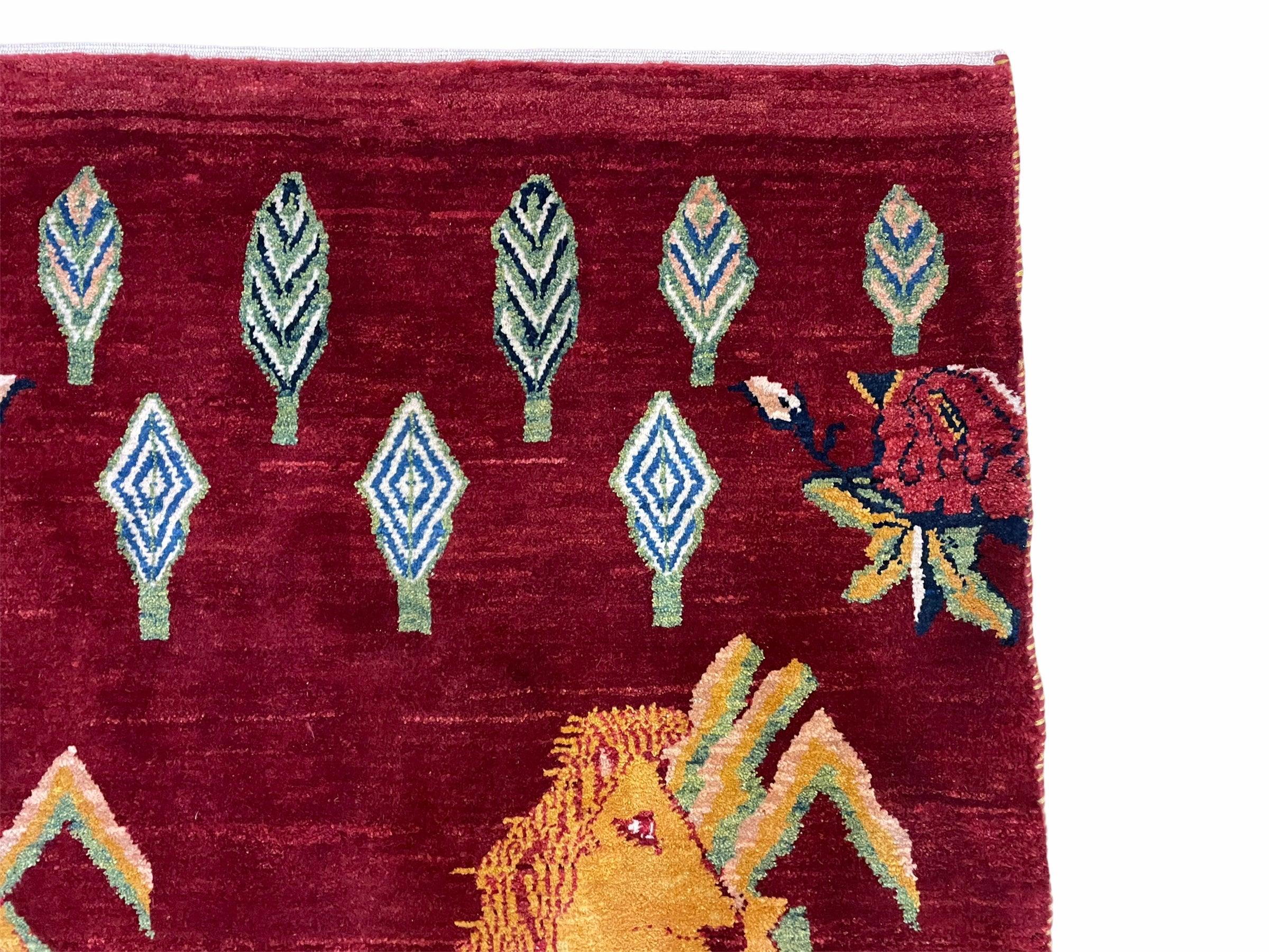 3 X 5 Handmade Rug New Vintage Rug Quality Wool Pictorial Lion Jungle Veg Dyes