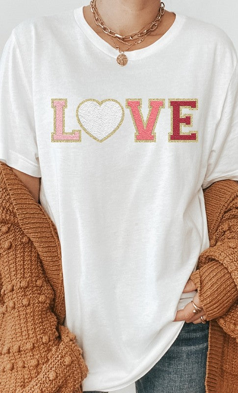 Love Faux Chenille Letters Graphic Tee T-Shirt