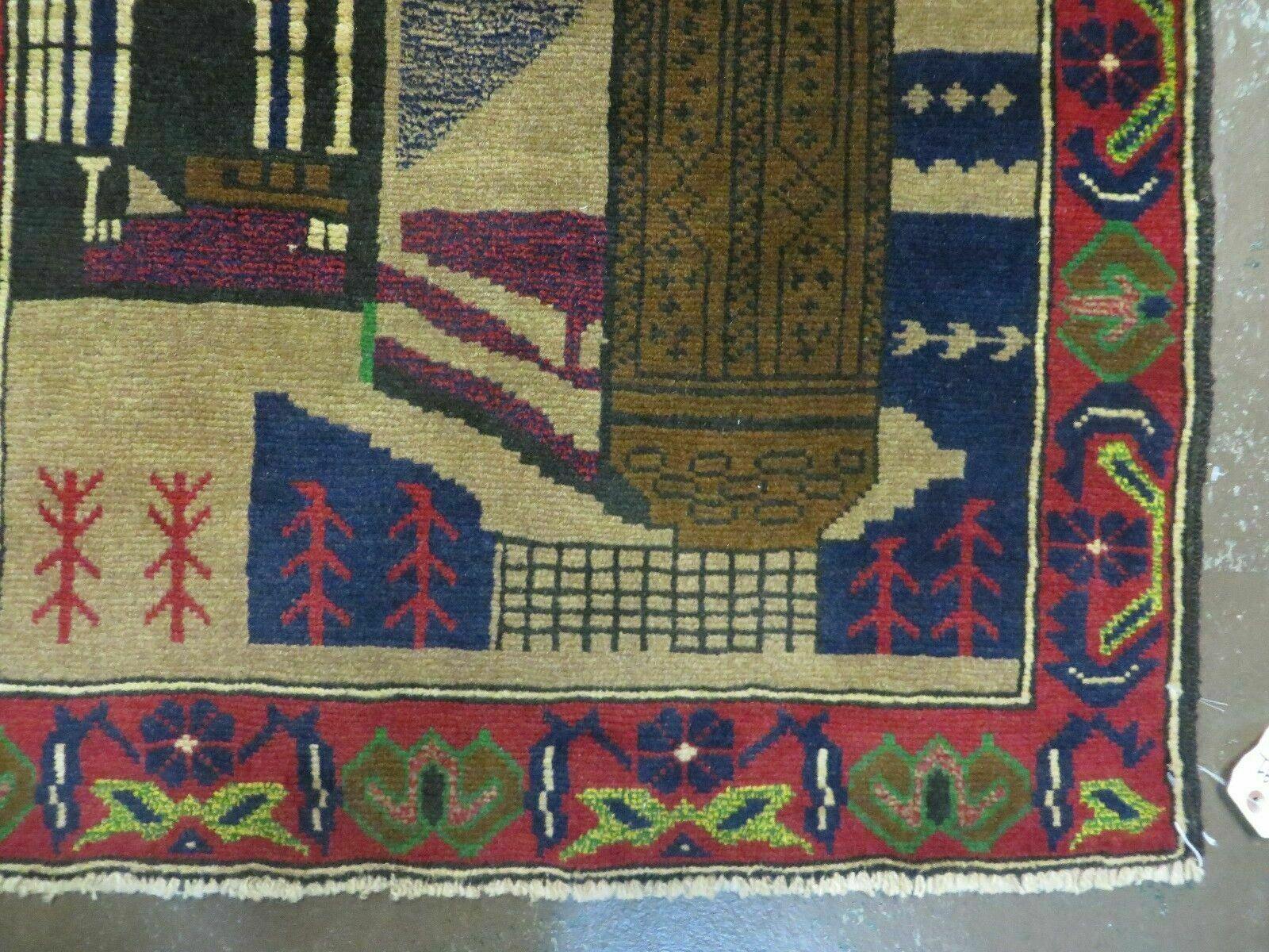 3' X 4' New Vintage Handmade Afghan Balouch Tribal Wool Pictorial Rug # 281