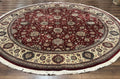 Round Sino Persian Rug 9x9, Burgundy and Cream, Floral, Wool and Silk, 9ft Round Carpet