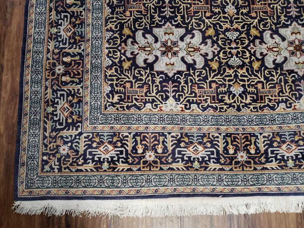 Persian Kashan Rug, Navy Blue, Hand-Knotted, Wool, 4' 8" x 7' 4", Pair A