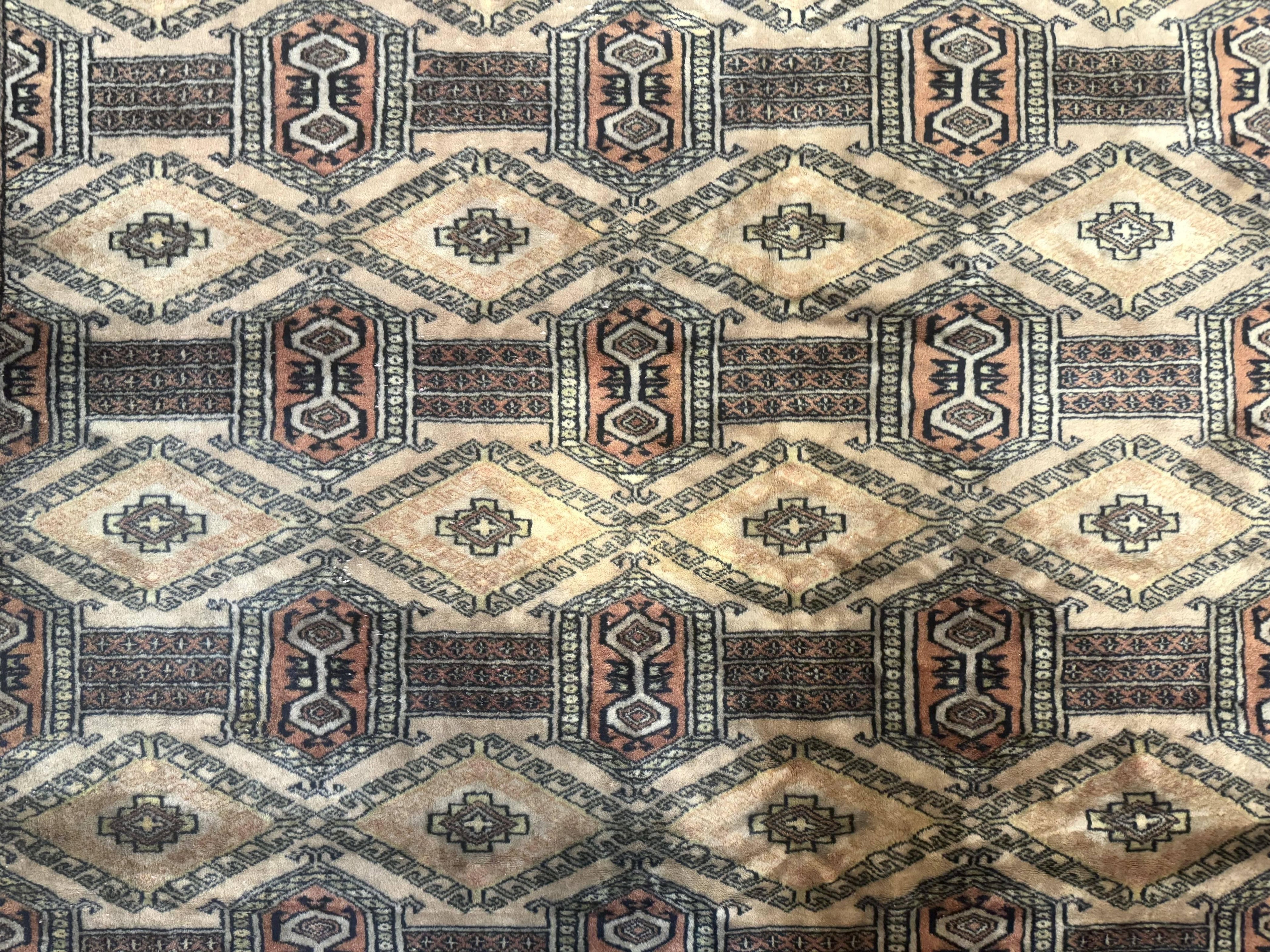 Turkoman Bokhara Rug 8x11, Camel Hair Color, Handmade Vintage Wool Pakistani Carpet
