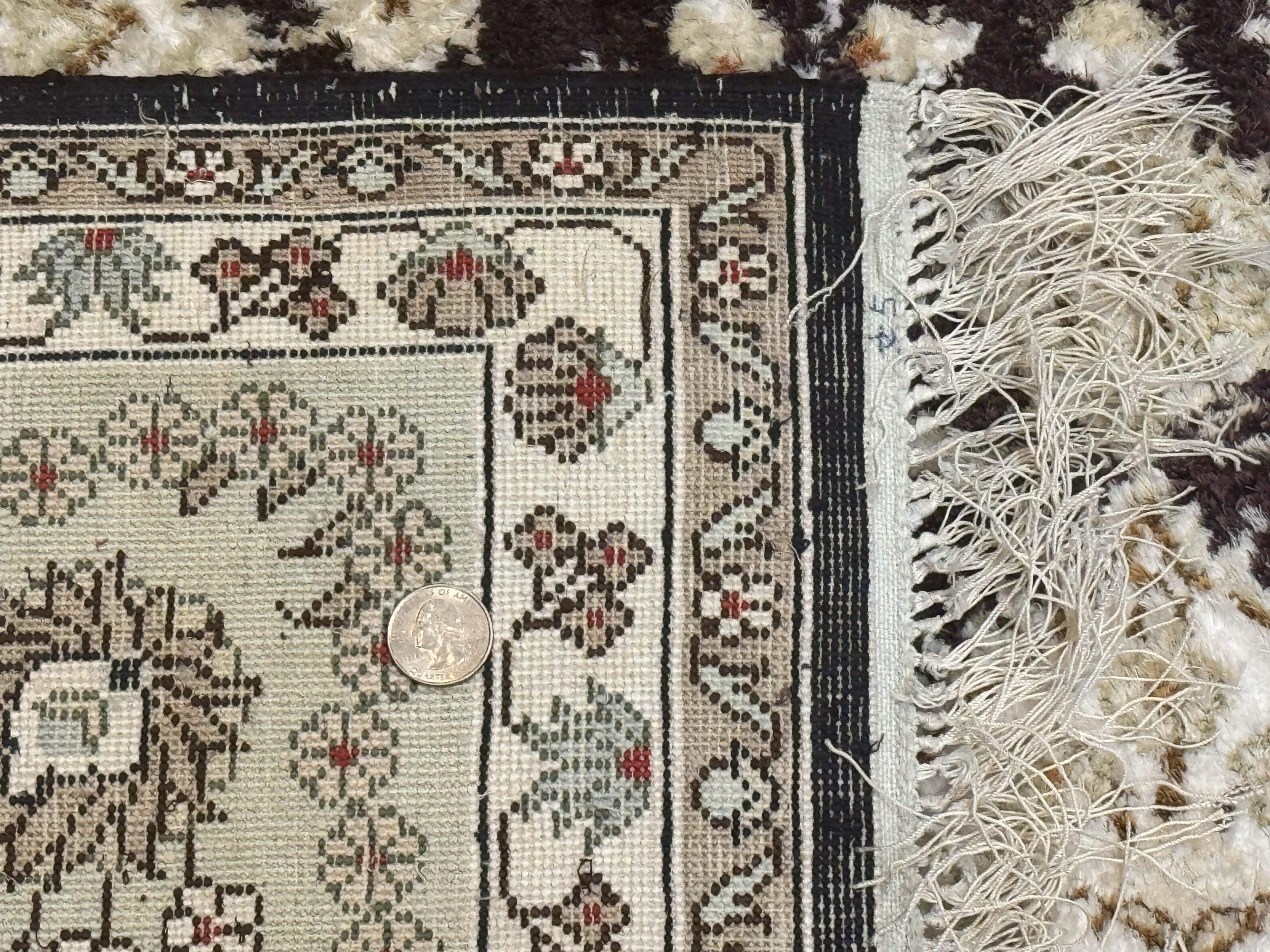 Indian Kashmiri Silk Rug 10x14, Floral Medallion