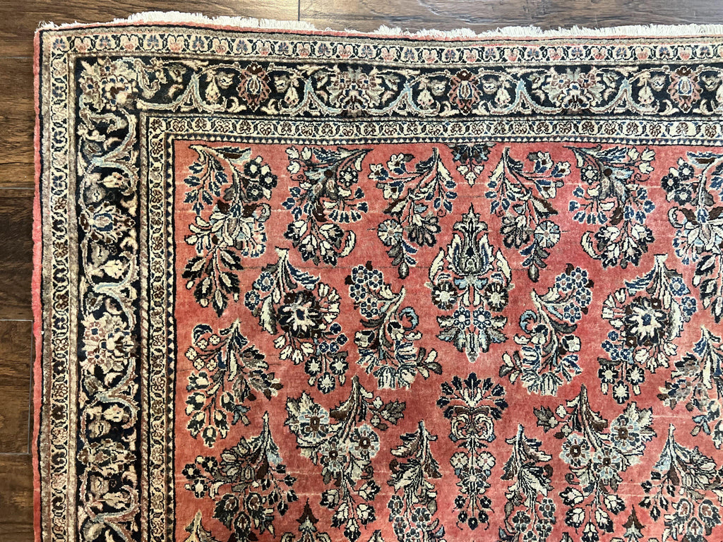 Antique Persian Sarouk Rug 4x7, Hand Knotted Wool Red Persian Carpet, Floral, Fine 300 KPSI