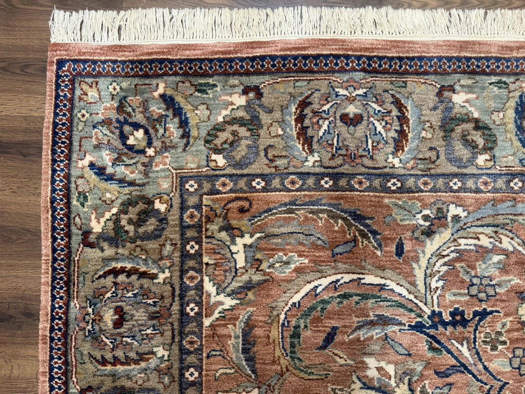 Indo Persian Mahal Rug 8x10, Traditional Wool Oriental Carpet, Pink