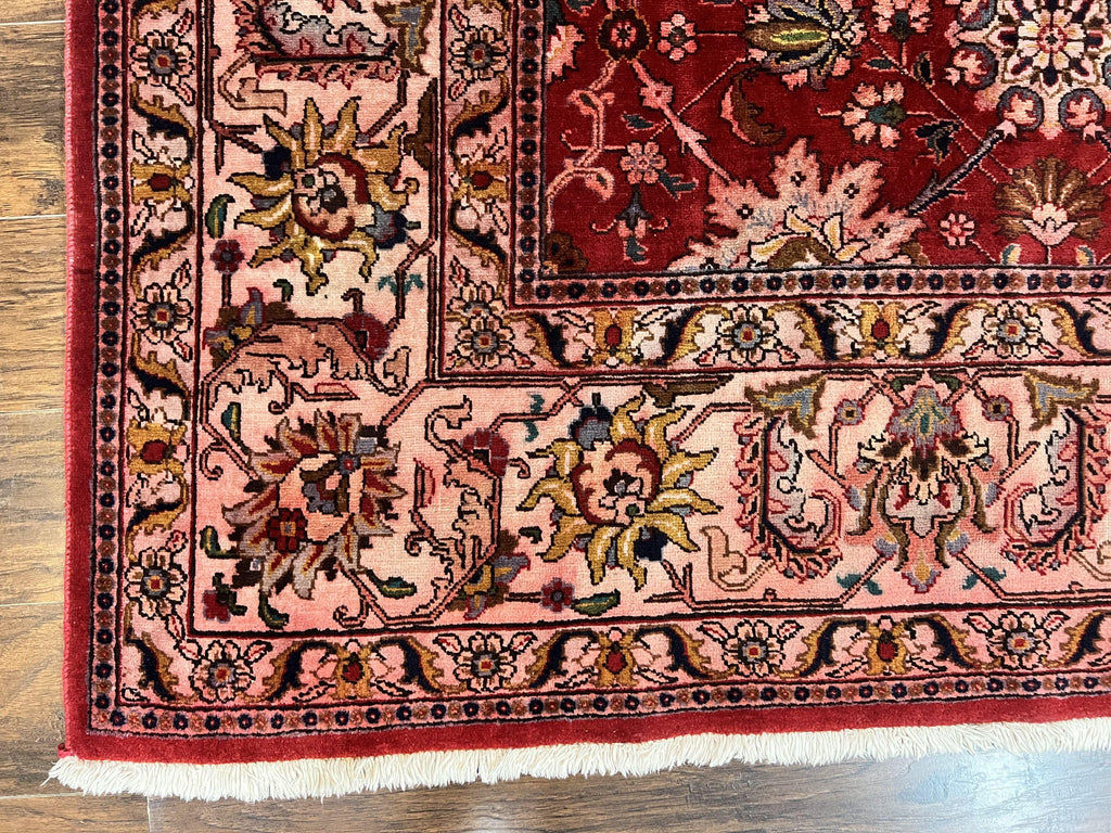 Persian Tabriz Rug 10x12, Floral Allover, Handmade Vintage Wool Carpet, Red and Cream