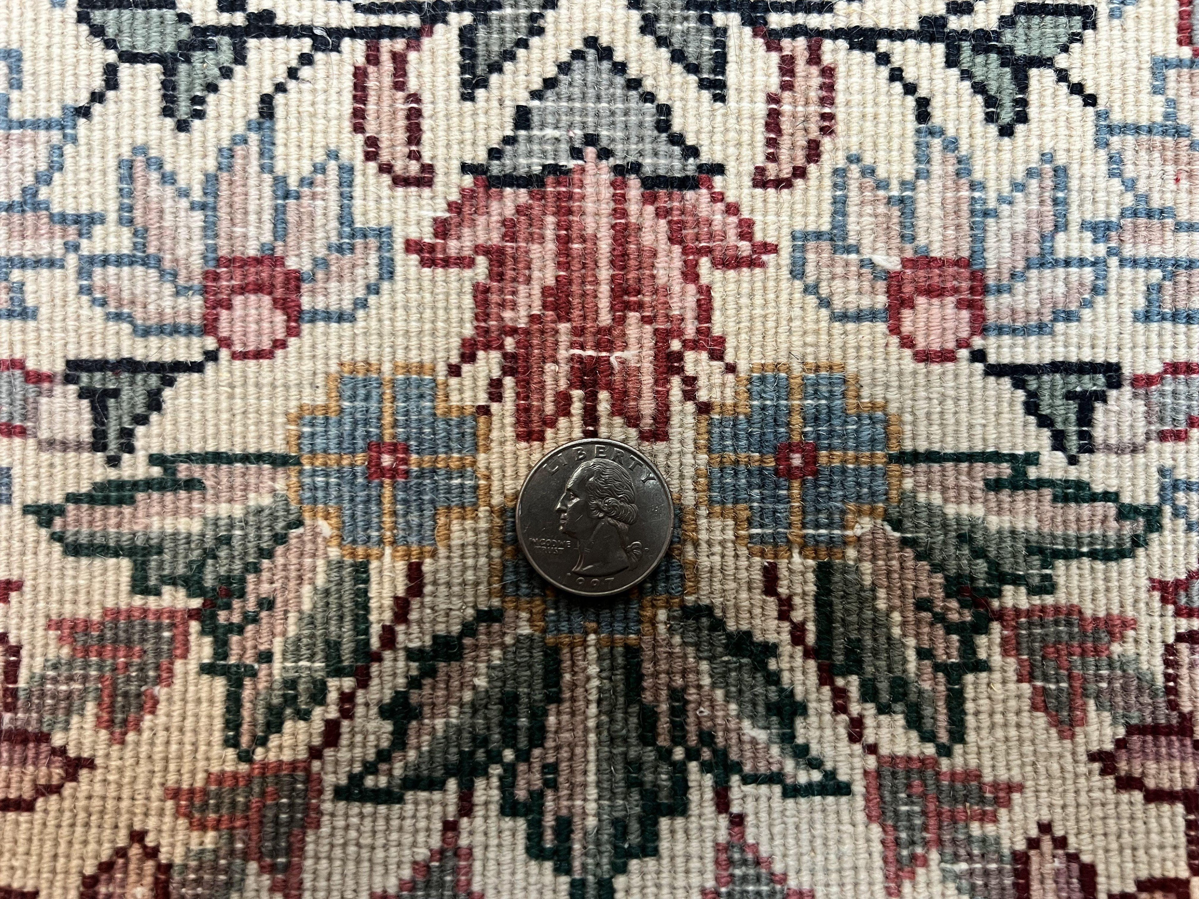 Sino Persian Runner Rug 2.7 x 10, Floral Kirman Lavar Carpet for Hallway, Cream, Handmade Wool Vintage Rug