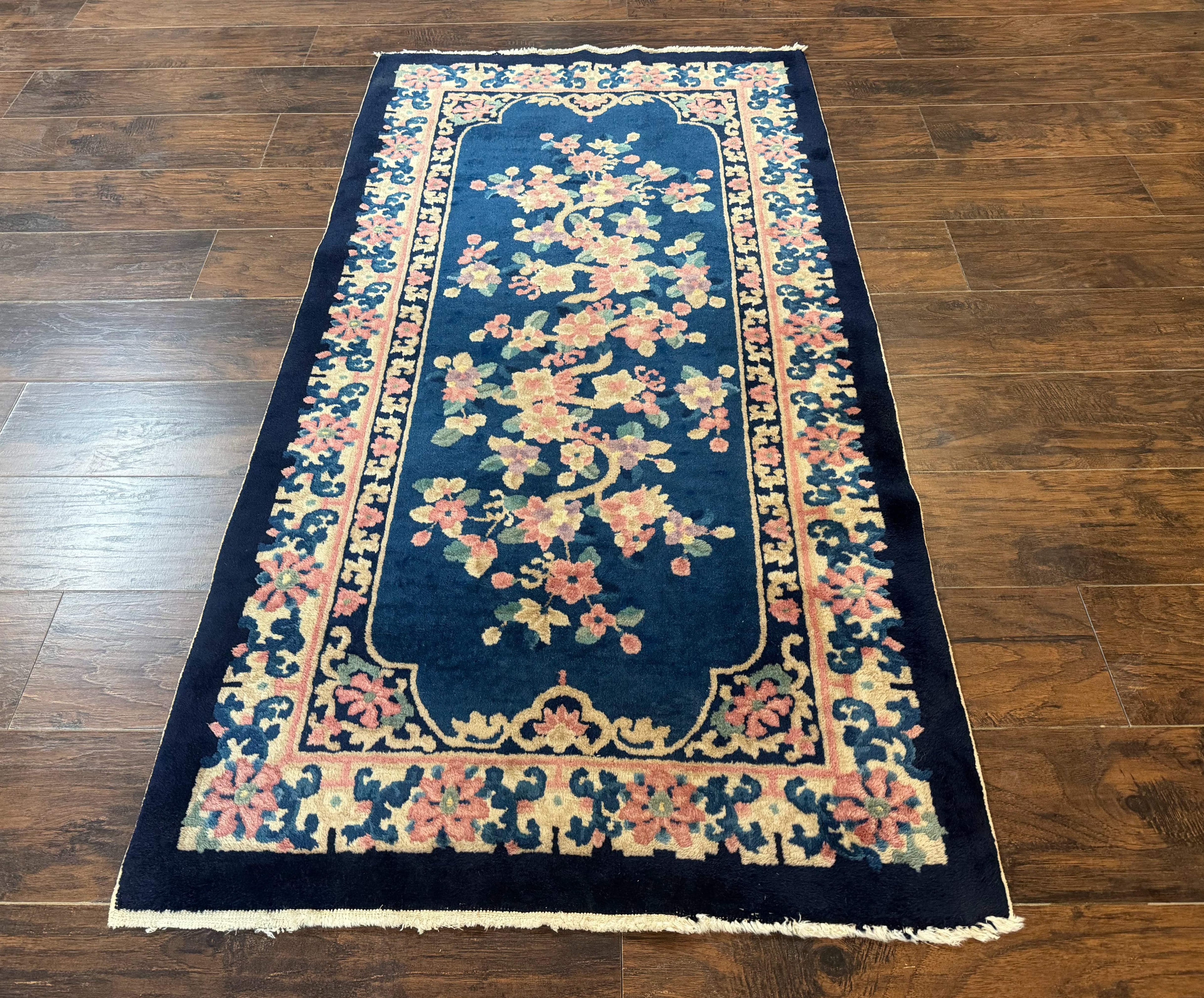 Chinese Rug 3x6, Peking Rug, Blue Chinese Wool Rug, Fete Rug