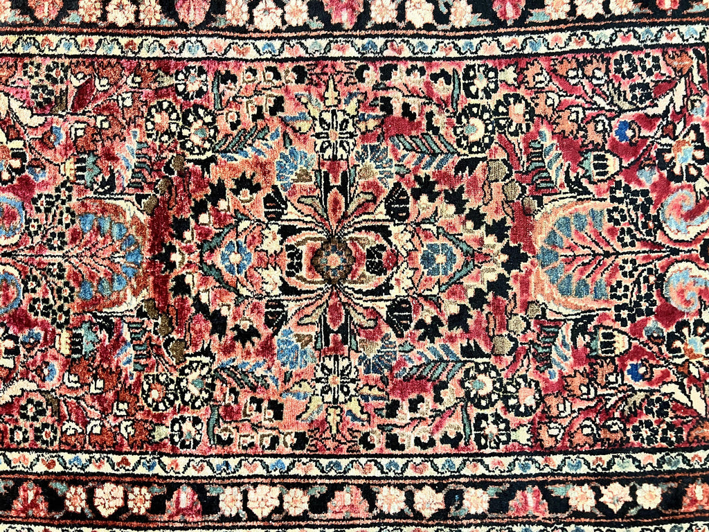 Small Antique Persian Rug 2.6 x 4, Red Floral Handmade 1920s Wool Rug, Persian Hamadan Lilian Rug