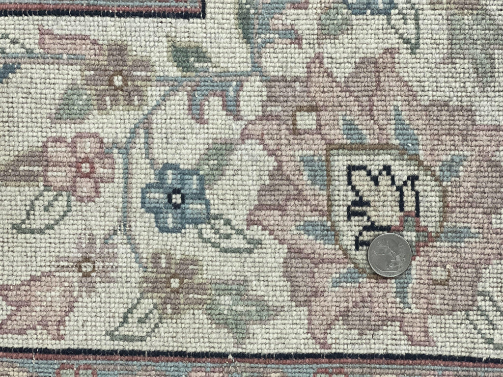 Indo Persian Rug 9x12, Navy Blue and Ivory/Cream, Floral Allover, Wool Vintage Handmade Carpet