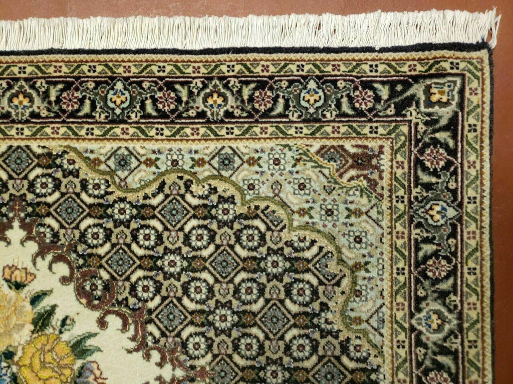 Small Persian Rug 2.4 x 3, Birds and Flowers, Finely Hand Knotted