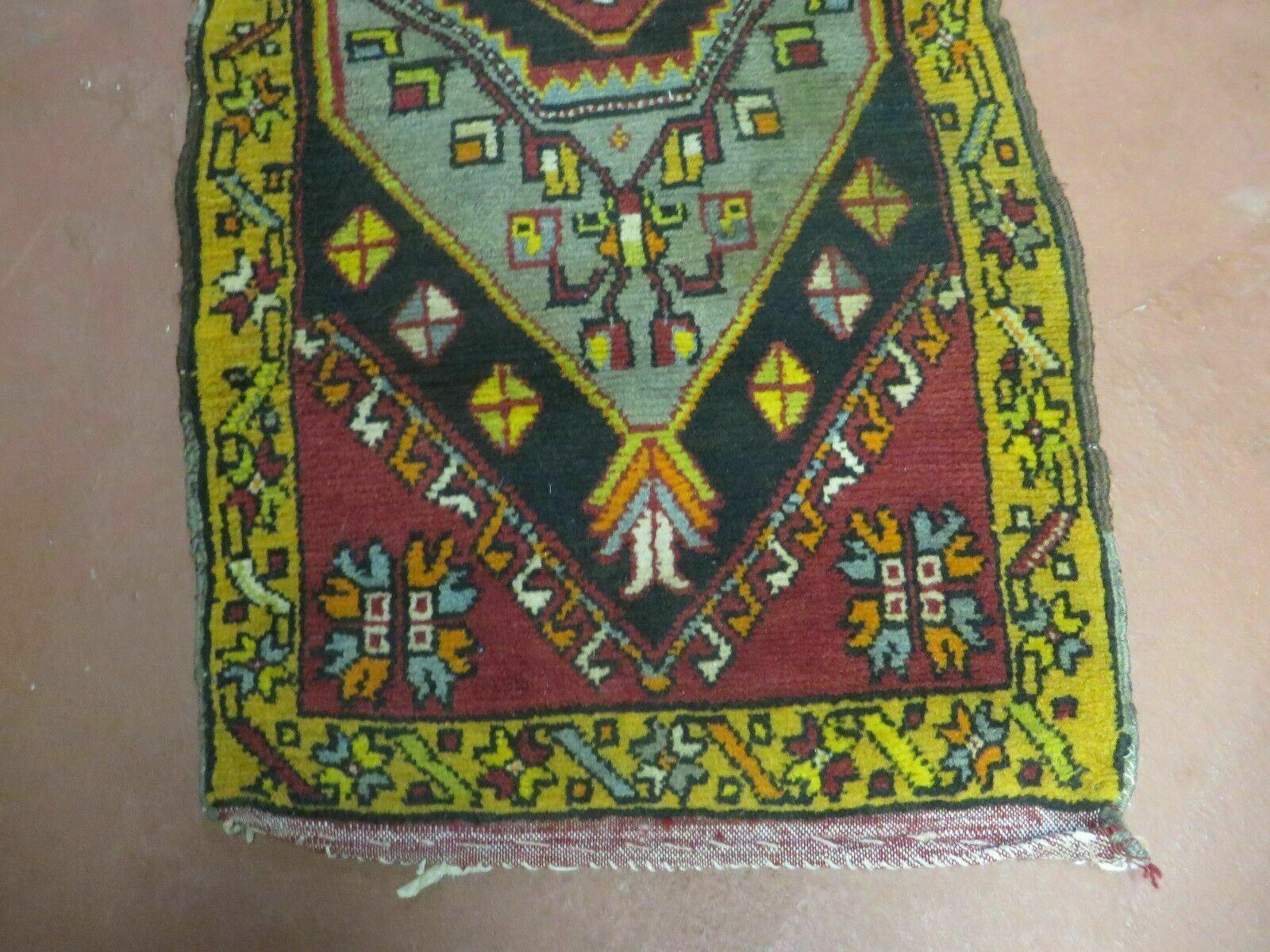 19" X 42" Antique Handmade Turkish Colorful Oushak Oshak Yastik Wool Rug Mat