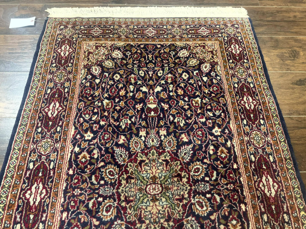 Indo Kashmiri Rug 3x5, Navy Blue, Very Fine 400 KPSI, Pair B