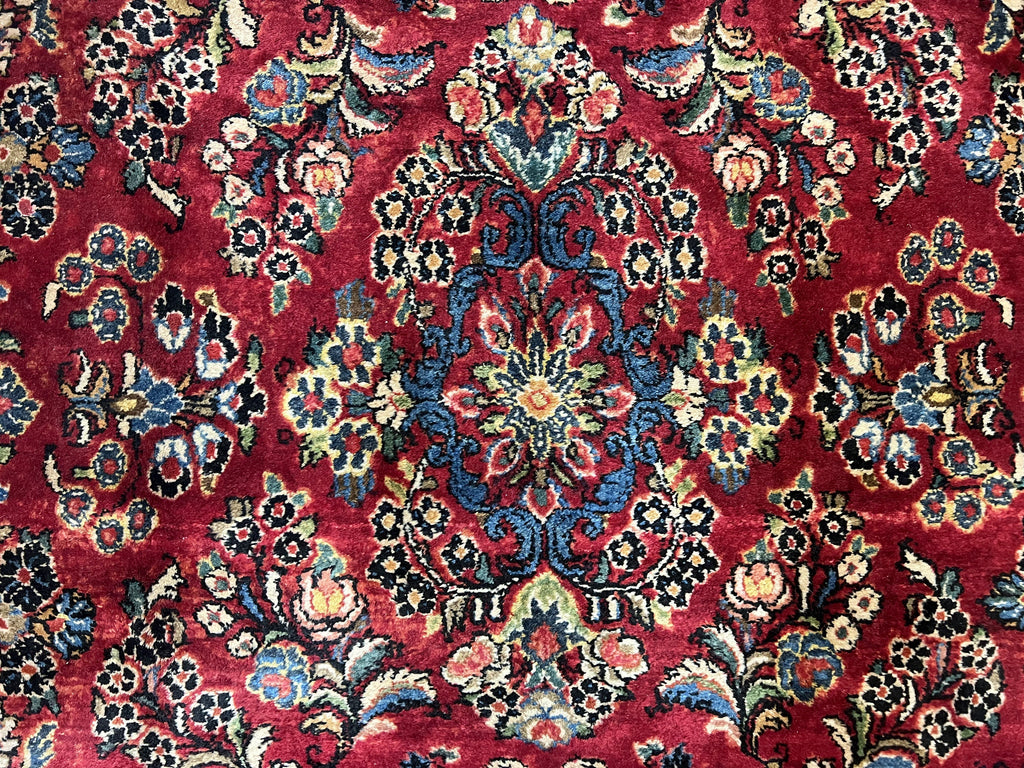 Persian Sarouk Rug 5x6, Hand Knotted Antique 1920s Sarouk, Red Navy Blue