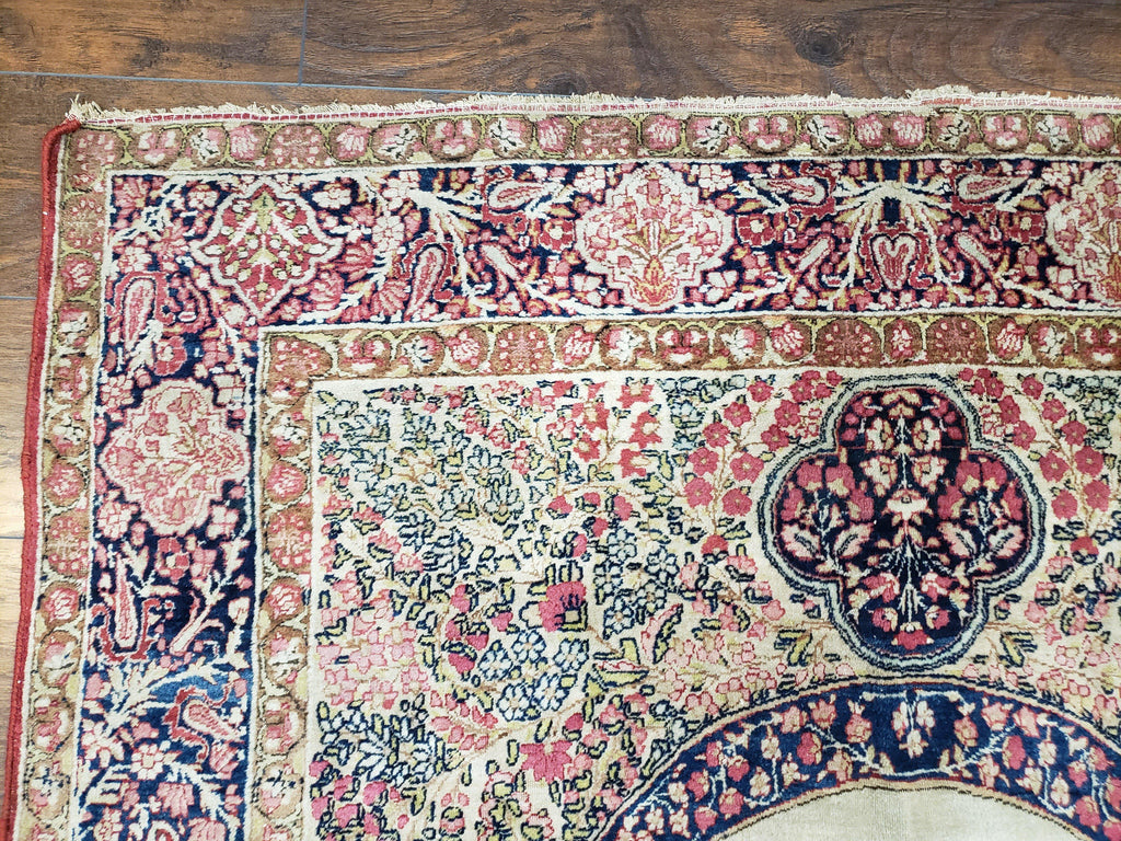 Antique Persian Kerman Lavar Rug 4.4 x 7.5, Highly Collectible Rare, 1880s Rug, Millefleurs, Cows, Wool Hand Knotted, Pictorial
