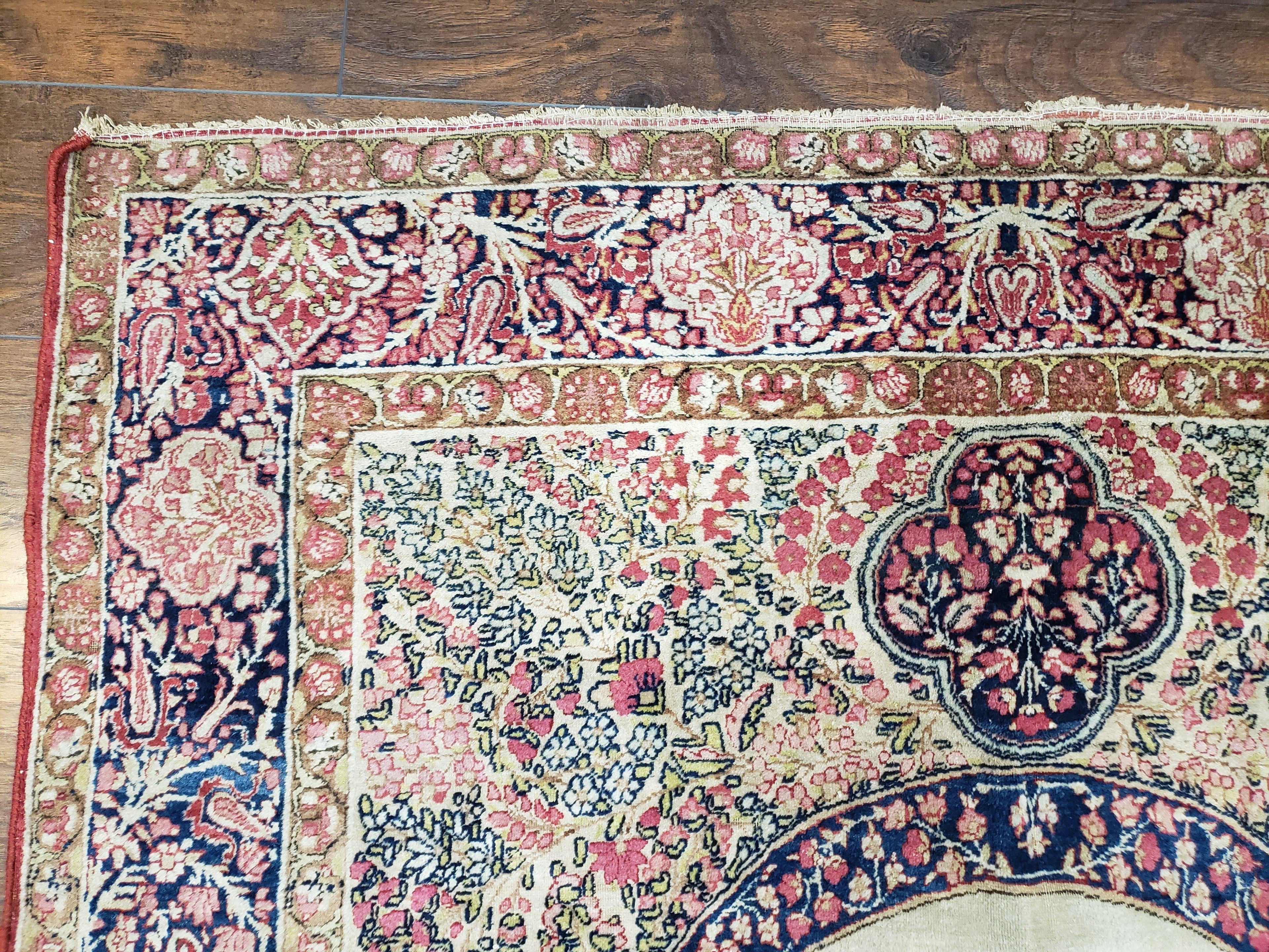 Antique Persian Kerman Lavar Rug 4.4 x 7.5, Highly Collectible Rare, 1880s Rug, Millefleurs, Cows, Wool Hand Knotted, Pictorial