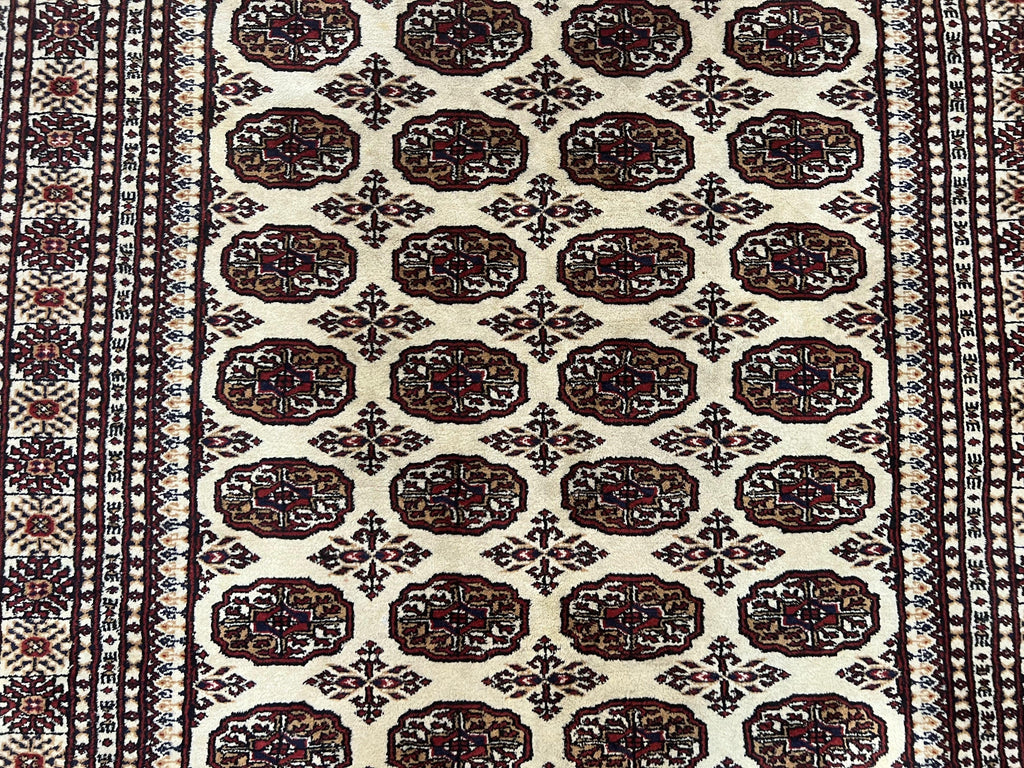 Pakistani Turkoman Rug 6x9, Cream and Red Hand Knotted Wool Oriental Carpet, Yamud Rug, Tribal Rug 6 x 9, Bohemian Area Rug, Bokhara Rug