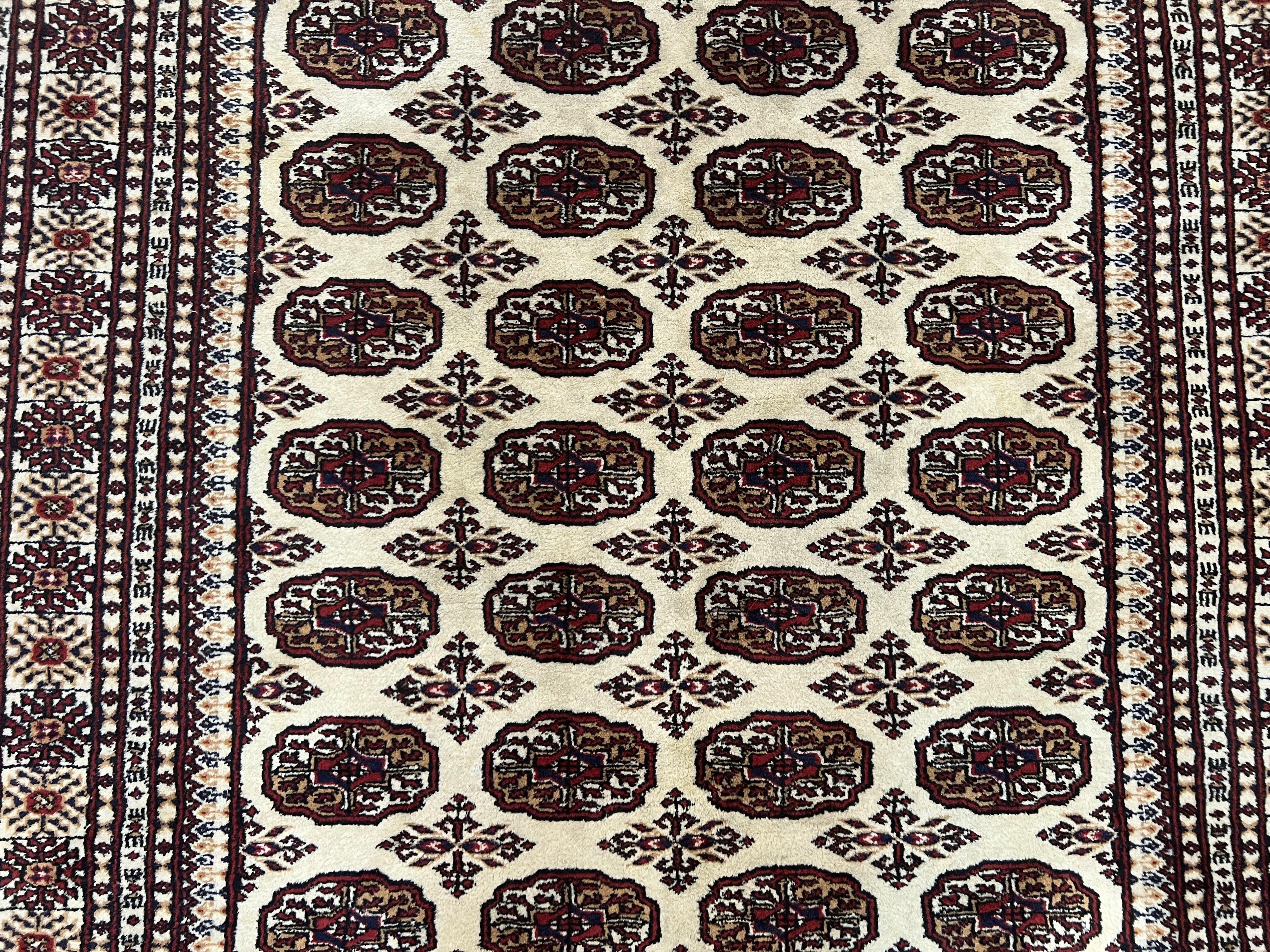 Pakistani Turkoman Rug 6x9, Cream and Red Hand Knotted Wool Oriental Carpet, Yamud Rug, Tribal Rug 6 x 9, Bohemian Area Rug, Bokhara Rug