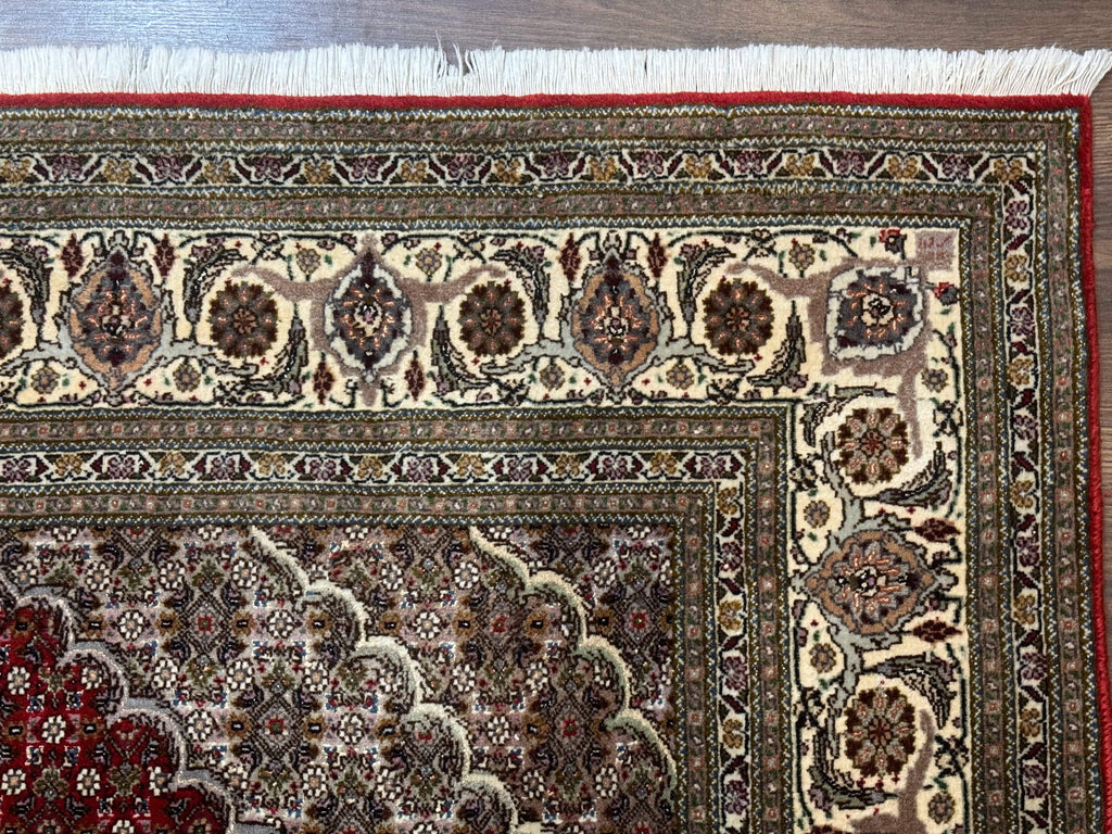 Persian Rug 5x7, Very Fine 330 KPSI, Red and Ivory, Herati Mahi Pattern, Wool & Silk