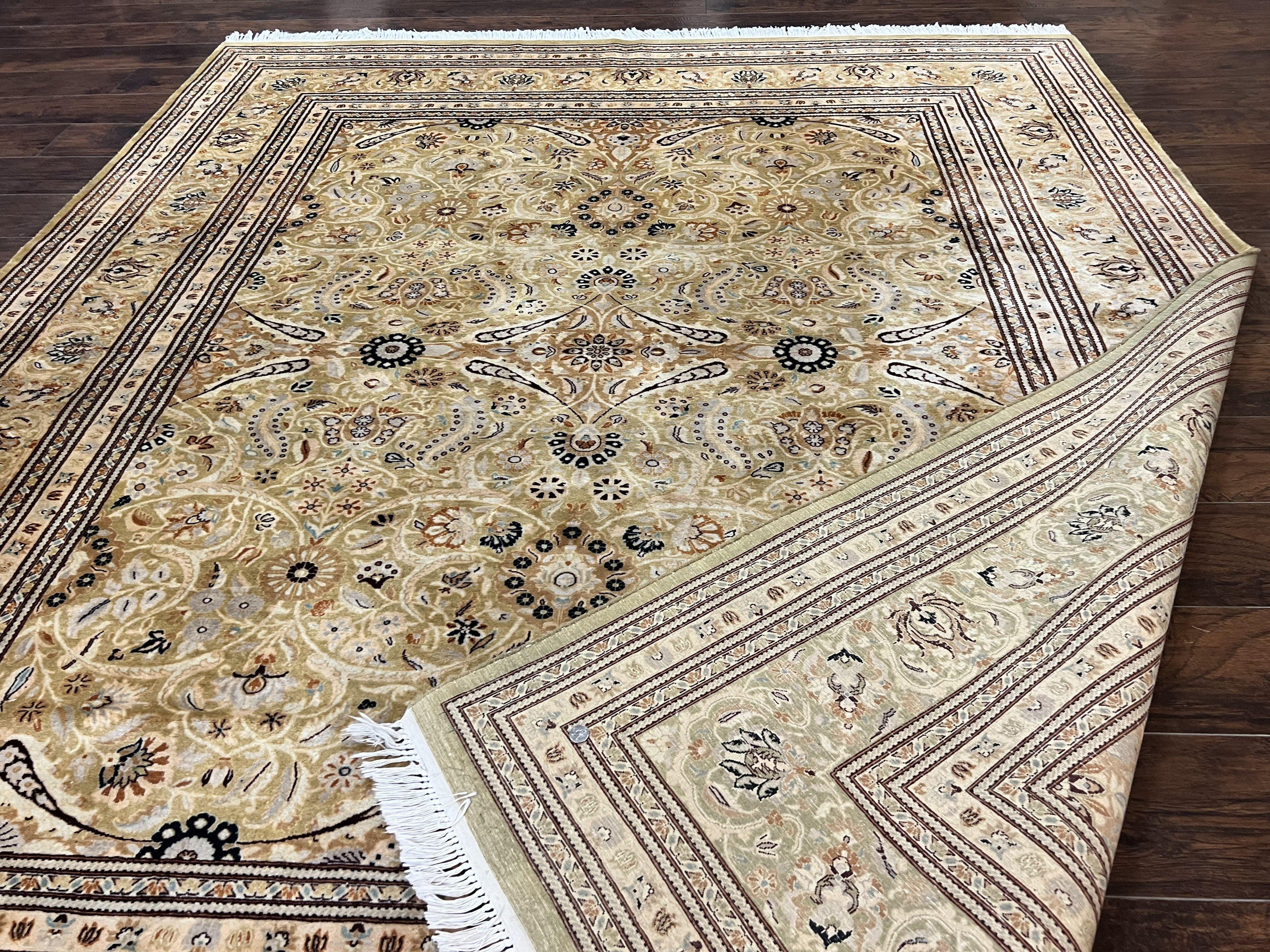 Pak Persian Rug 8x10, Wool Hand Knotted Vintage Carpet, Safavieh Rug, Gold Tan, 270 KPSI