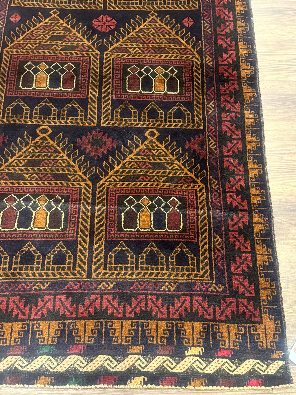 Afghan Rug 3x7, Navy Blue, Tribal Rug, Balouch Carpet, New