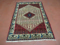 3' X 5' Vintage Handmade India Geometric Oriental Wool Rug Nice Birds Ivory Red
