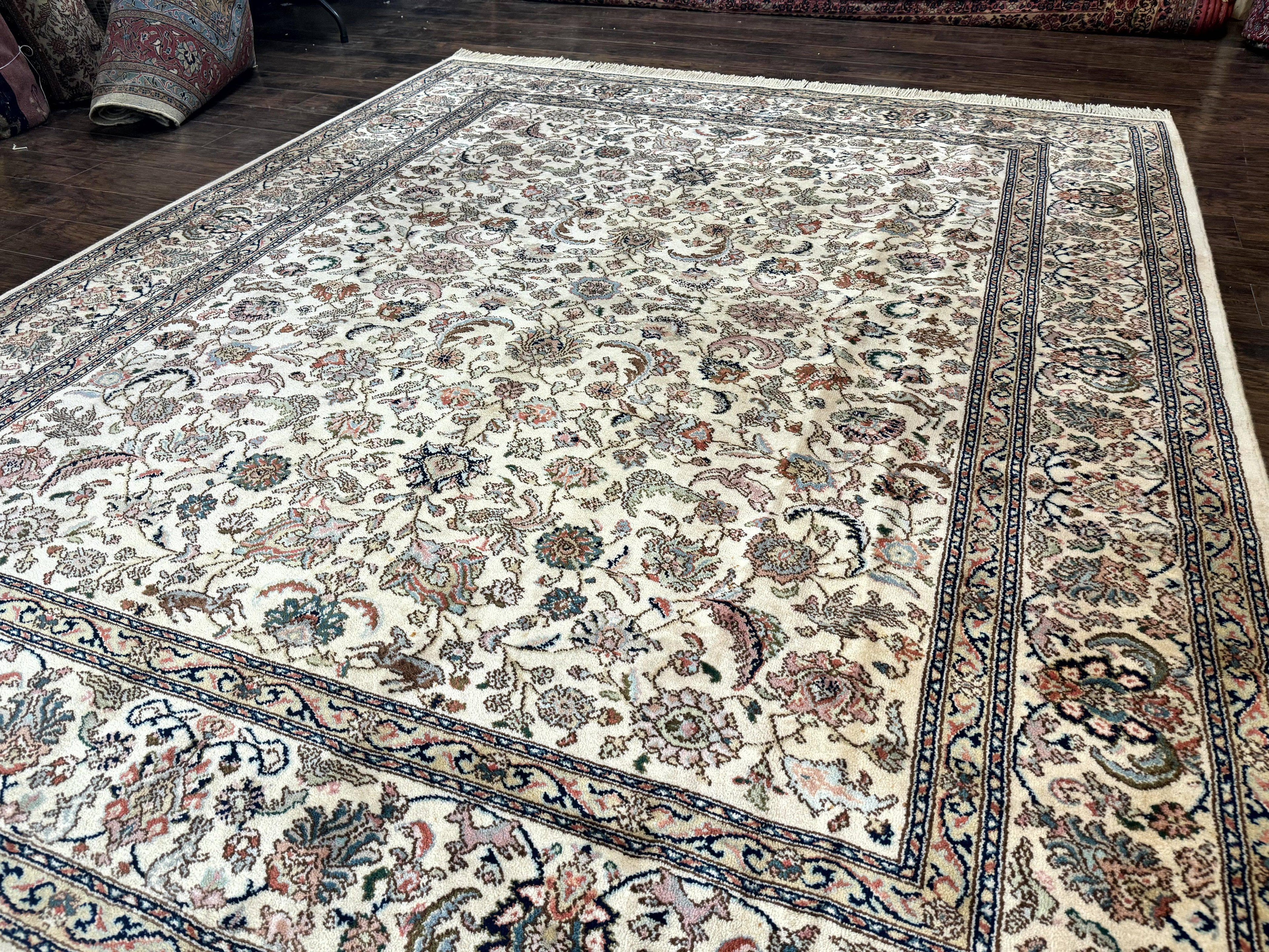 Karastan Rug #738 Tabriz Design 8.8 x 10.6, Room Sized Wool Pile Karastan Carpet, Vintage Discontinued Karastan Area Rug, Ivory, Floral Rug