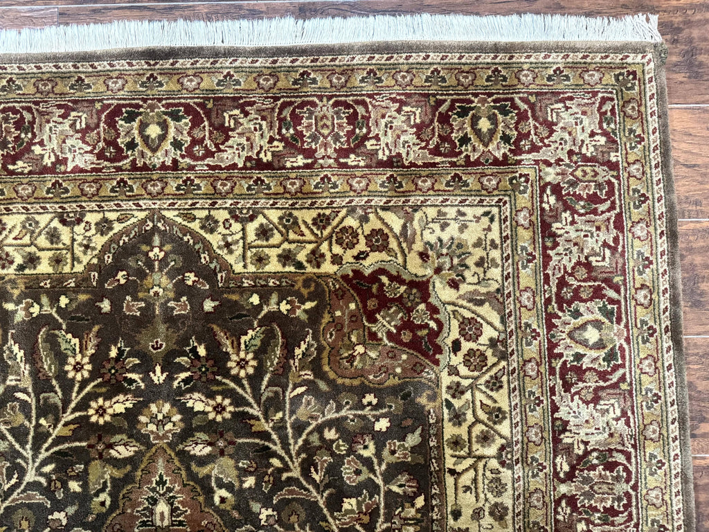 Indo Persian Rug 6x9, Wool Handmade Vintage Rug, Floral Cross Pattern