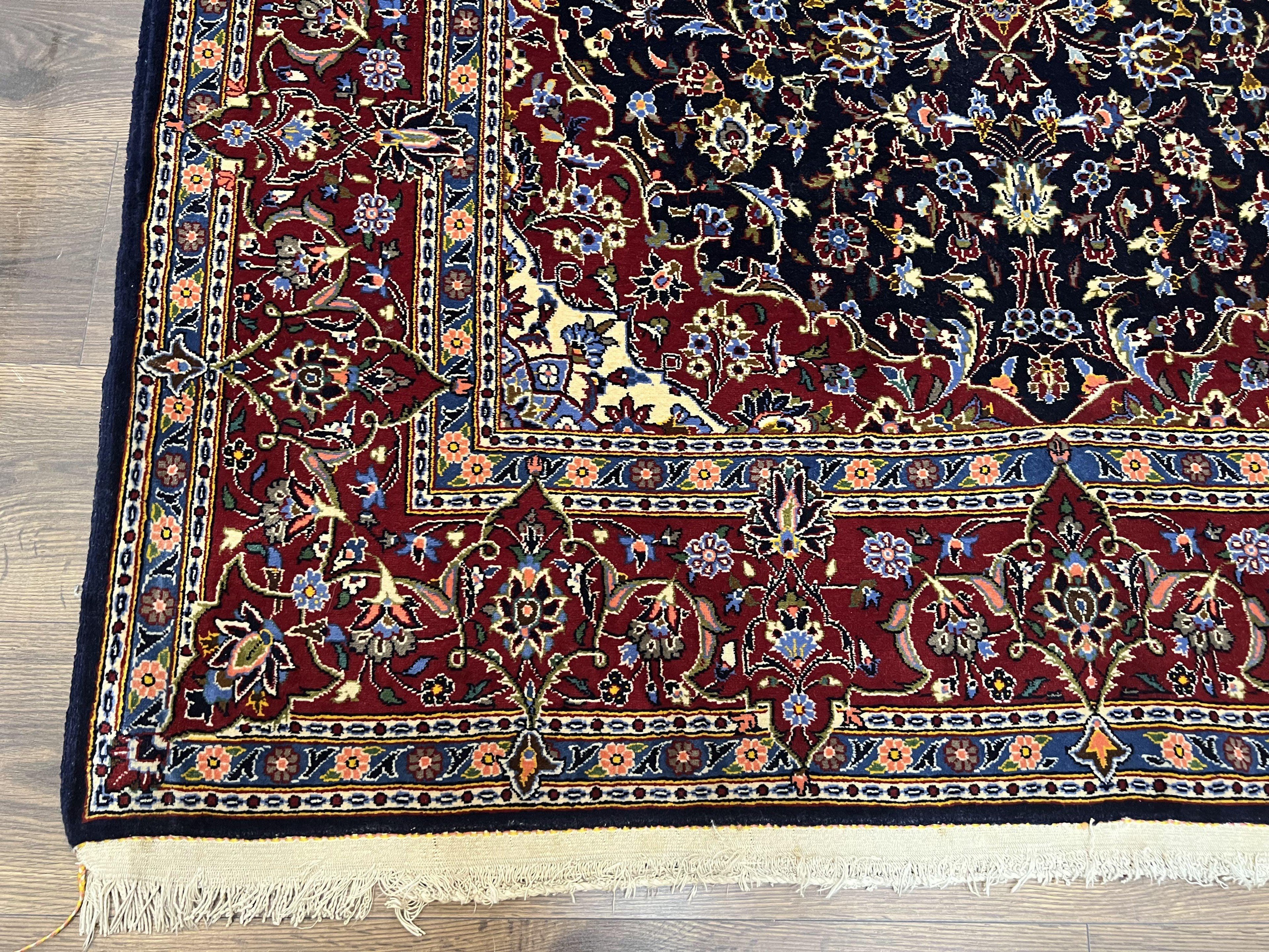 Dark Blue Persian Rug 5x8, Kork Wool Semi Antique Kashan Carpet, Very Fine Lachak Toranj Rug, Hand Knotted Floral Medallion Rug, 5 x 8 Oriental Rug