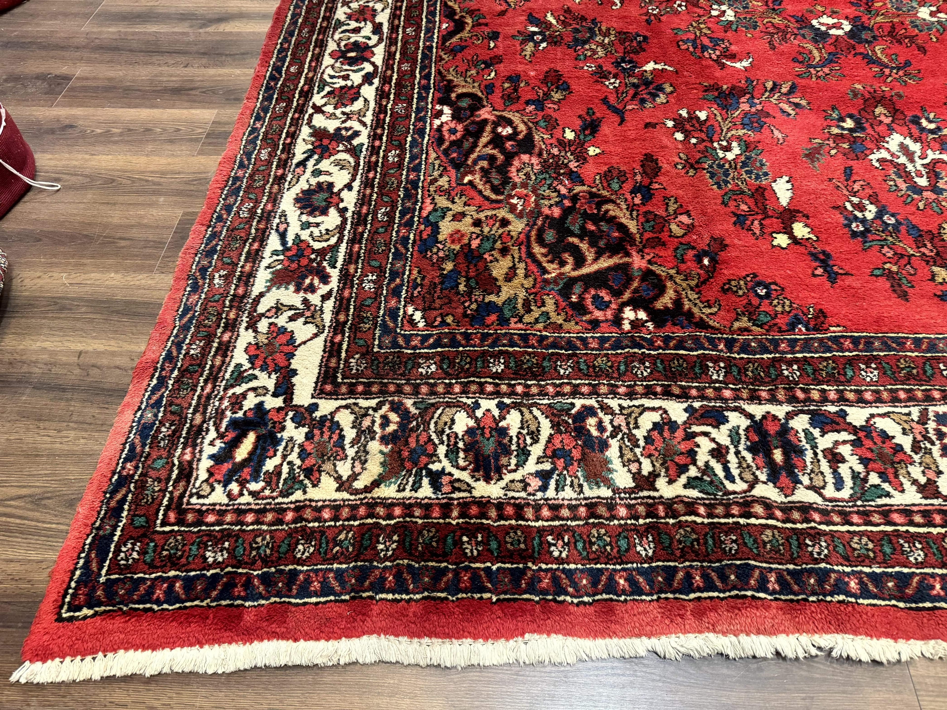 Palace Size Persian Rug 11x18, Red, Bibikabad Rug, Handmade Large Wool Carpet, Persian Hamadan Rug, Dargazin Rug