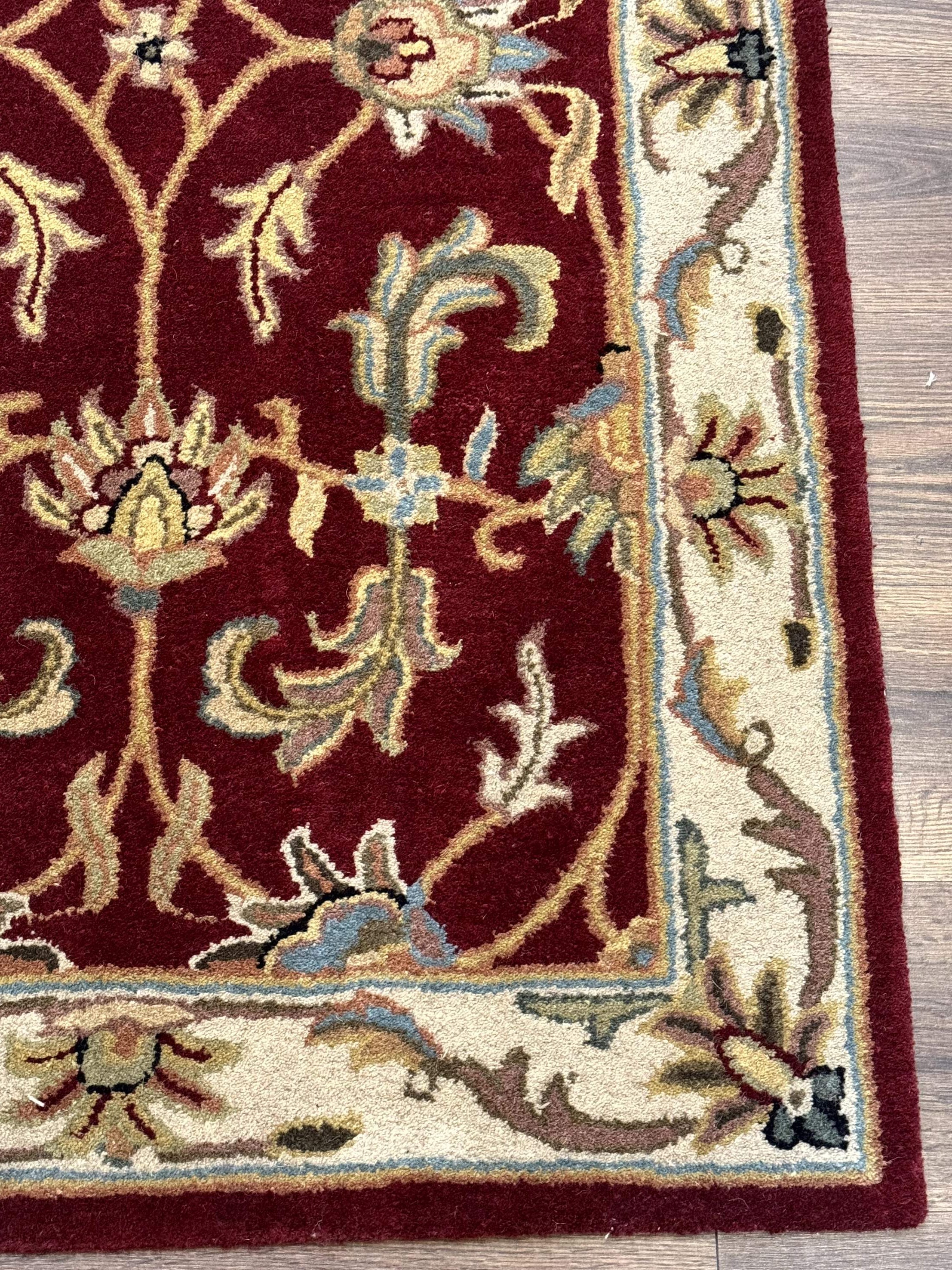 Small Floral Wool Rug 3x5, Safavieh Heritage Collection, Dark Red, Pair B